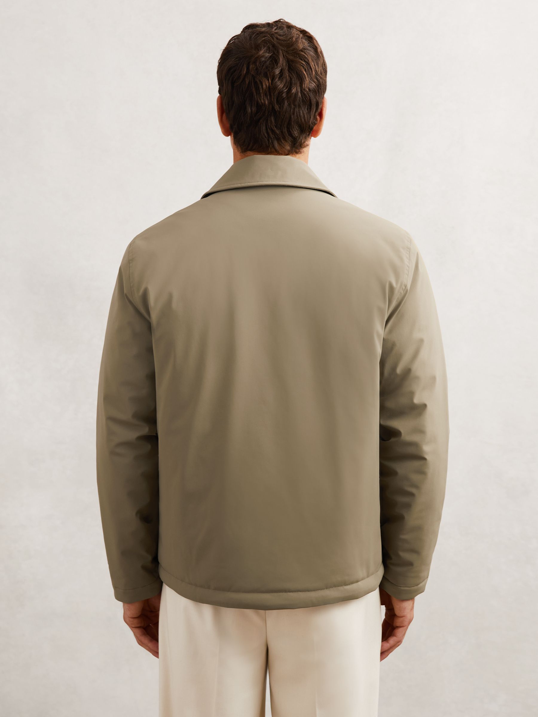 Lightly-Padded Patch-Pocket Overshirt in Olive Green