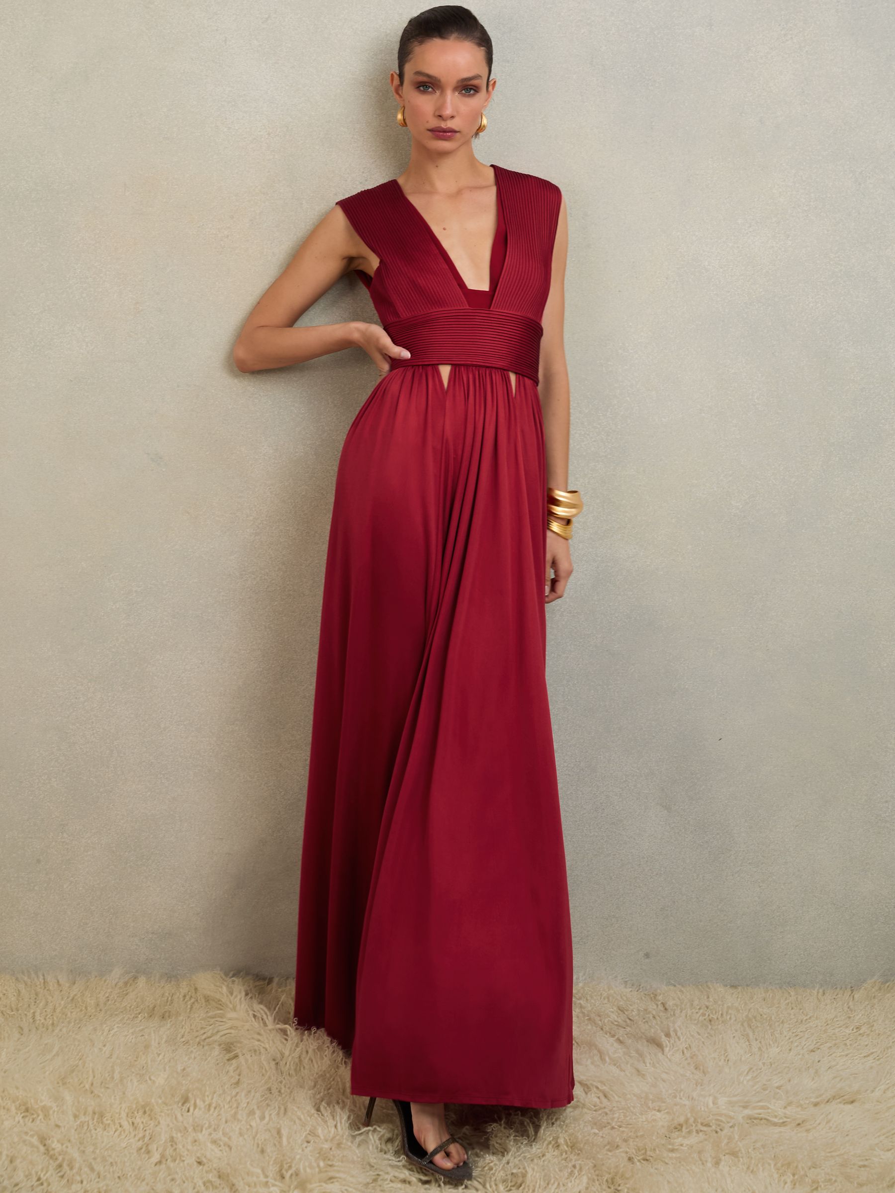 Atelier Cut-Out Pleated Maxi Dress in Red