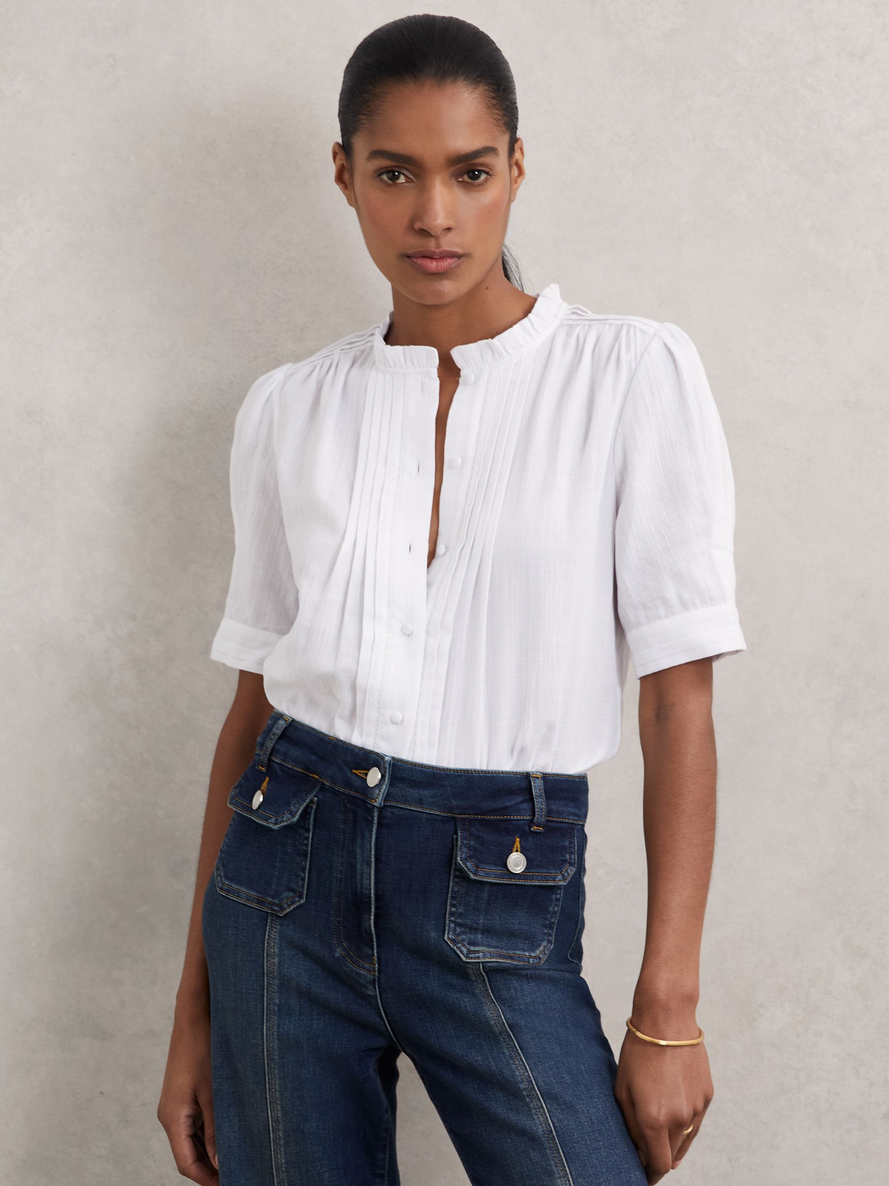 Cotton Cheesecloth Pleated Top in White