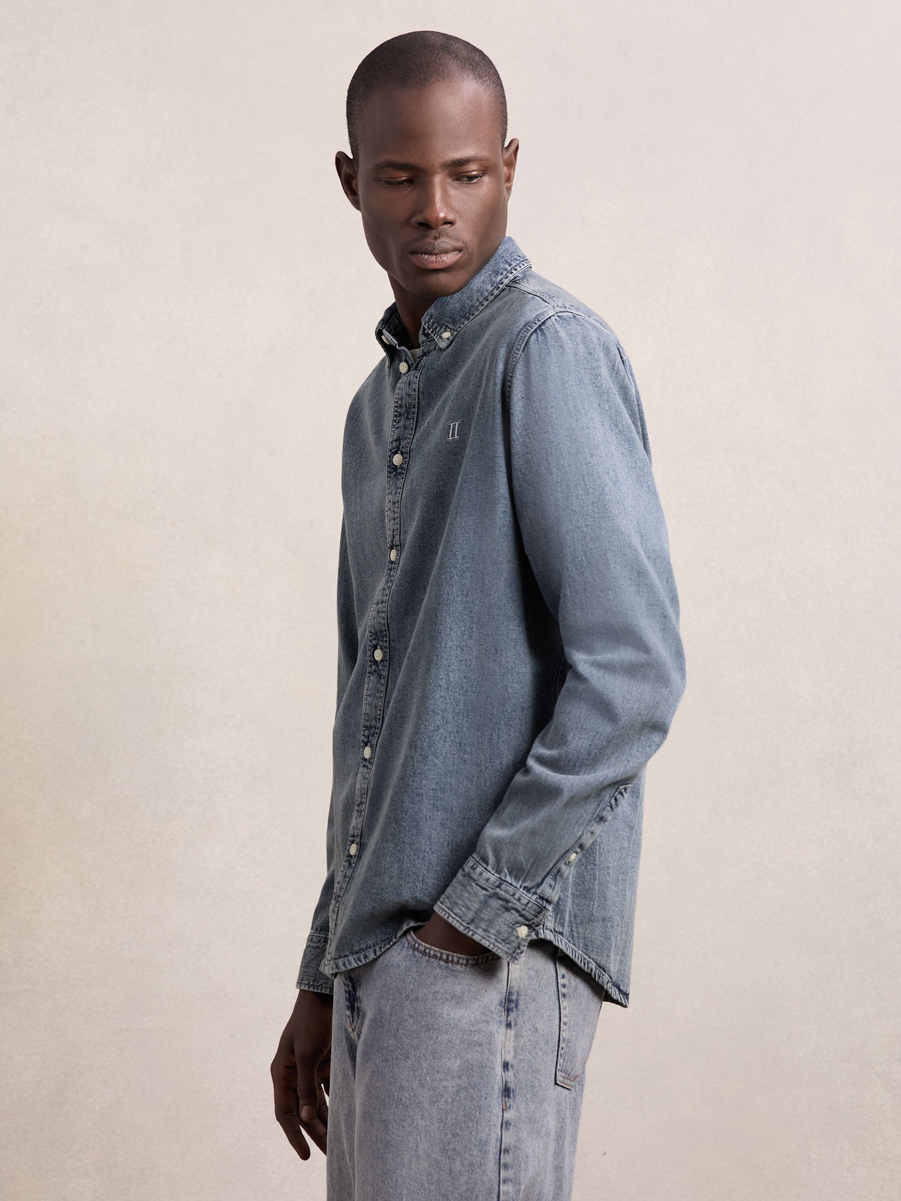 Les Deux Button-Through Denim Shirt in Light Indigo Wash