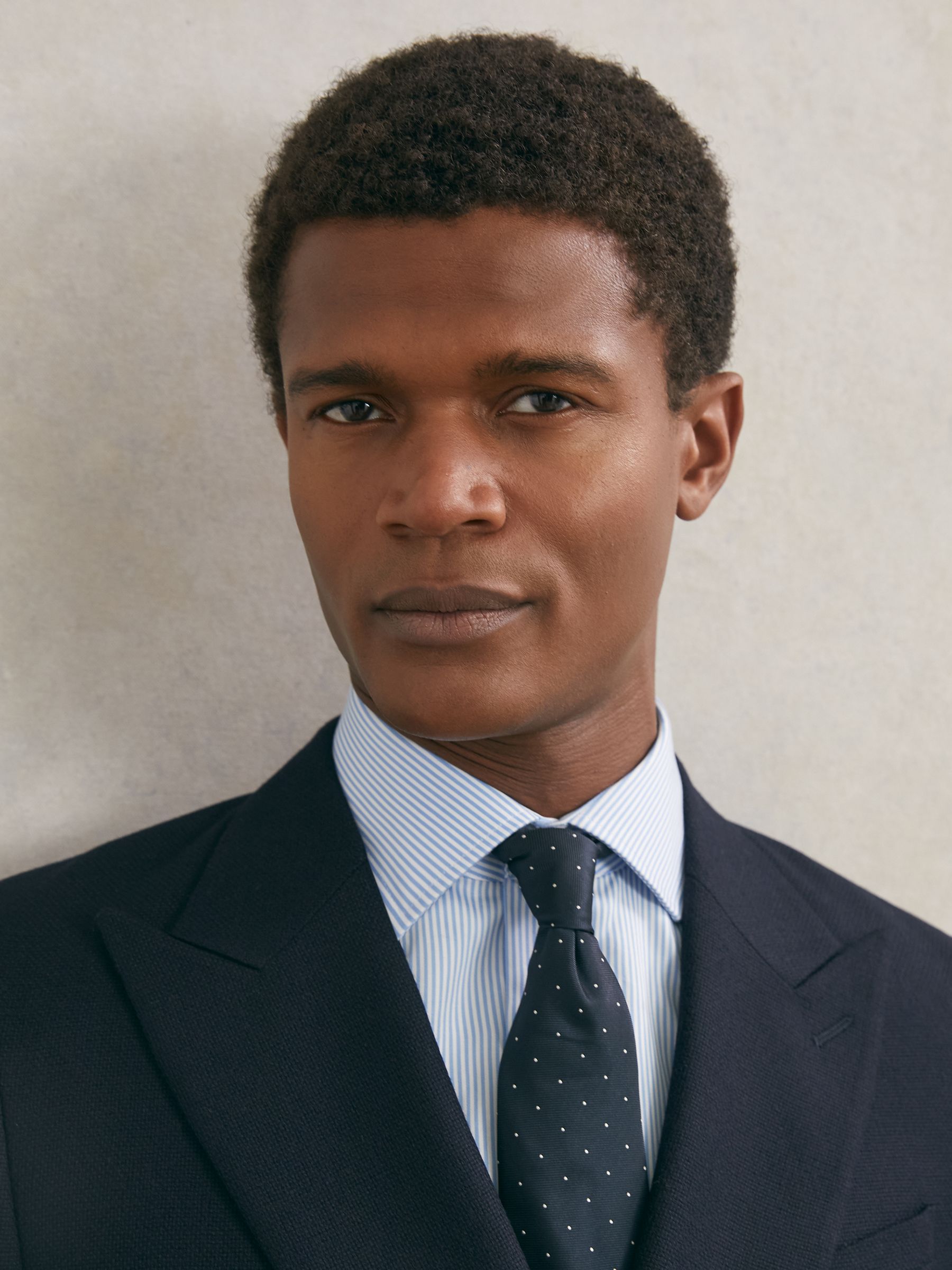 Slim Fit Cotton-Sateen Shirt in Blue Stripe