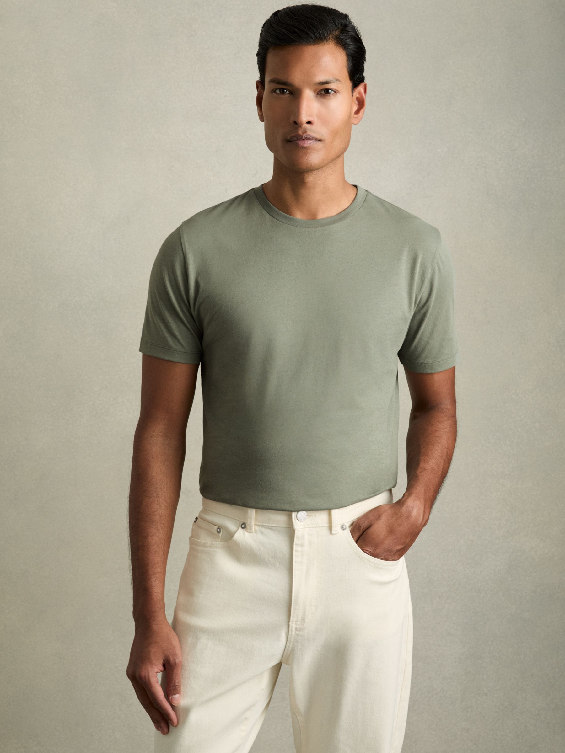 Cotton Crew Neck T-Shirt in Dark Sage