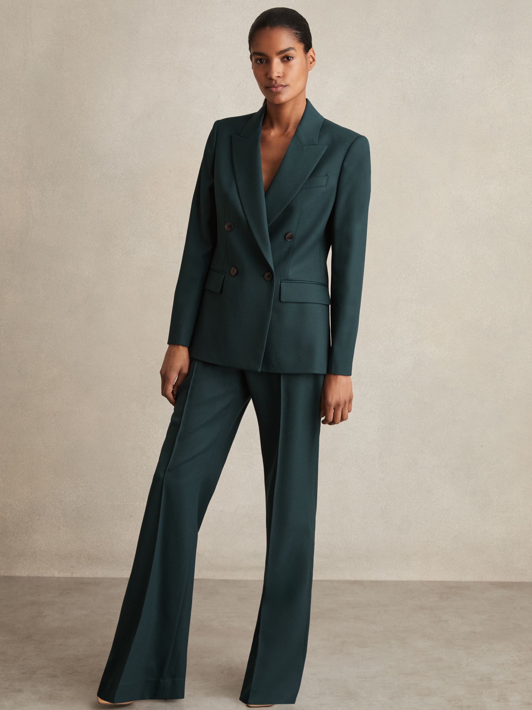Petite Wool-Blend Wide-Leg Suit Trousers in Green