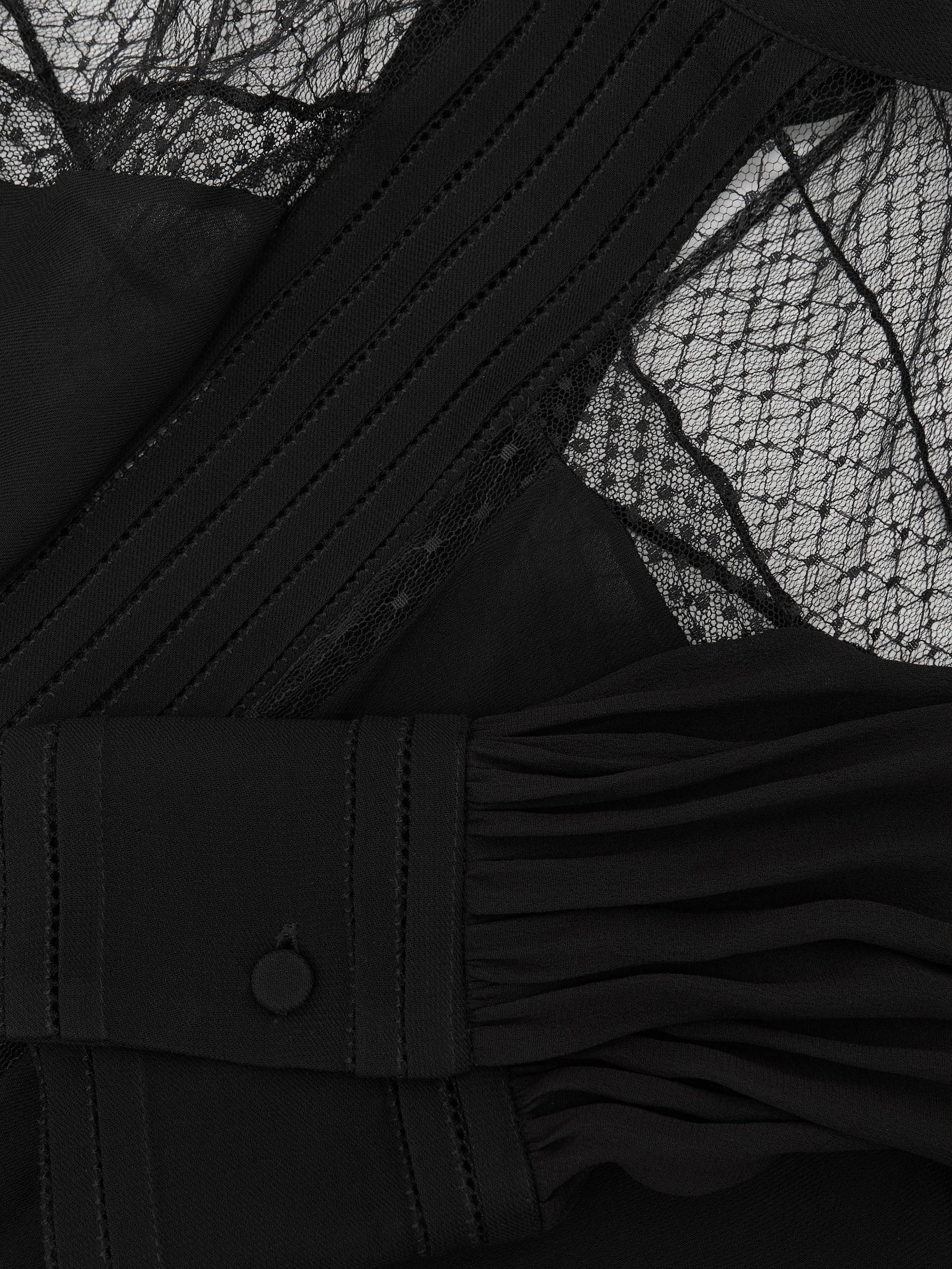 Lace-Insert Tie-Back Blouse in Black