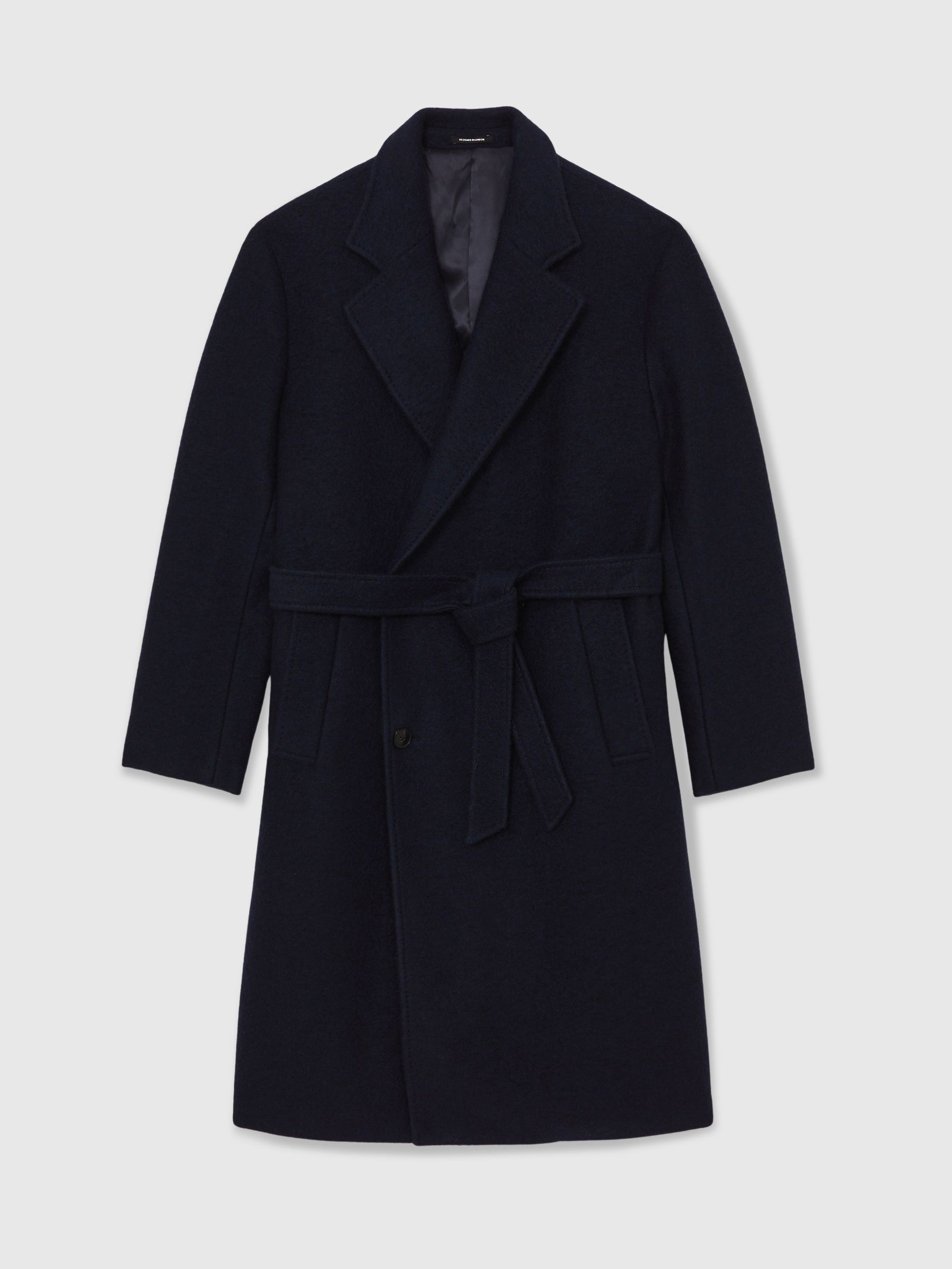 Bouclé Double-Breasted Overcoat Wool-Blend in Navy