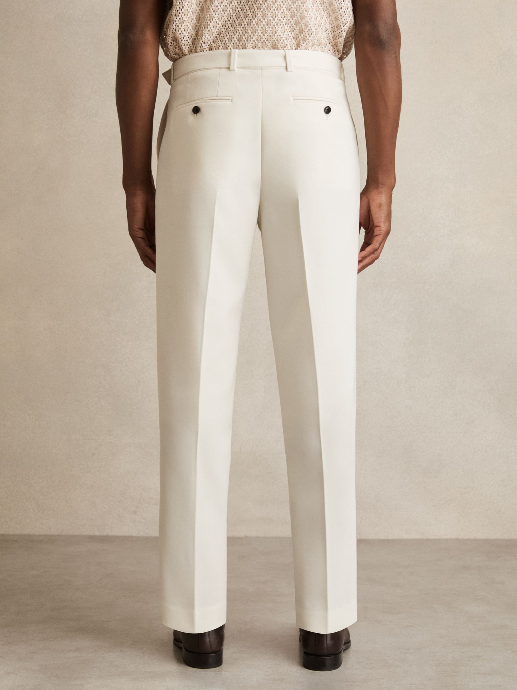 Wool-Blend Tailored-Fit Belted Trousers in White