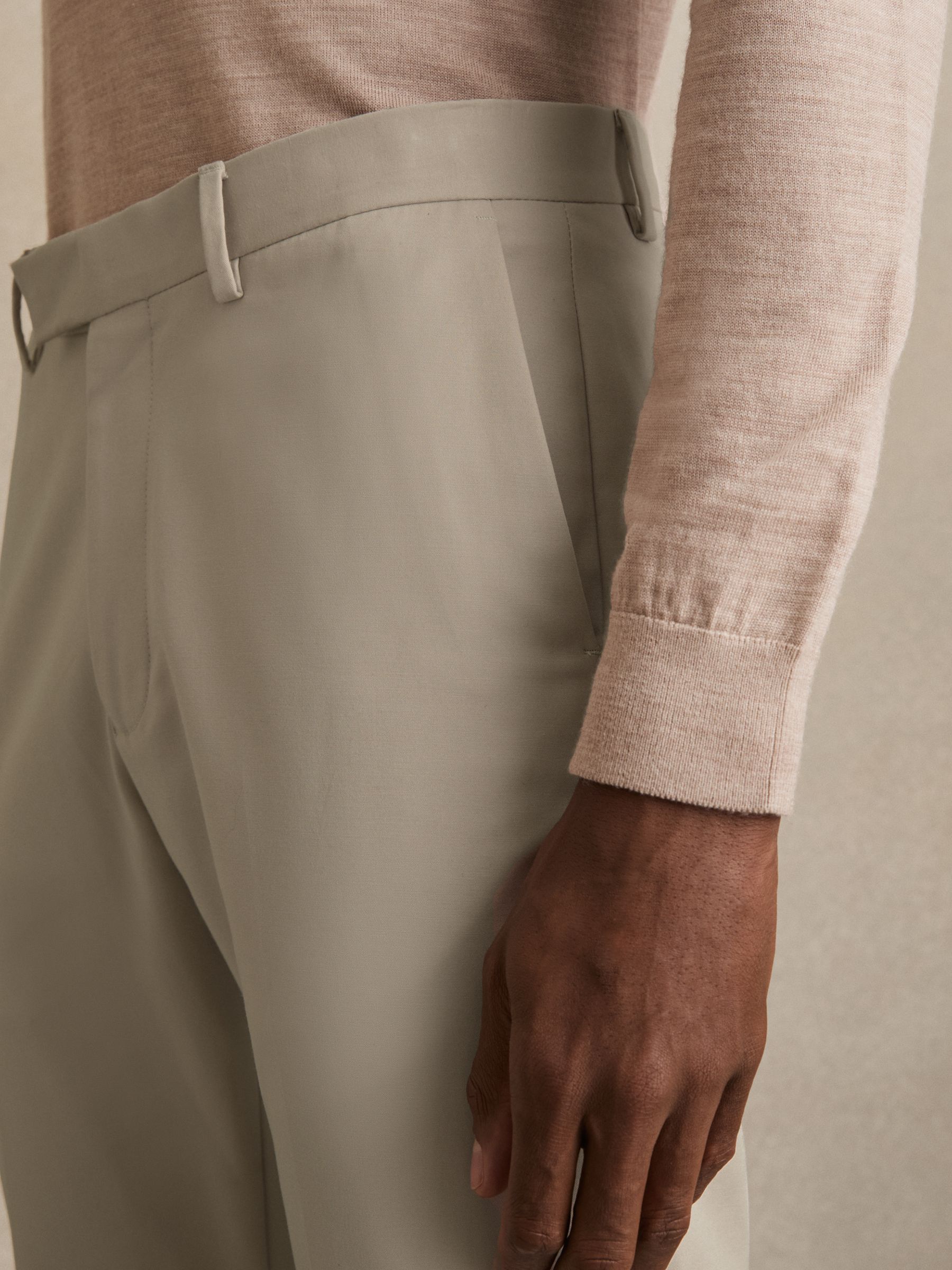Slim Fit Cotton Blend Chinos in Stone