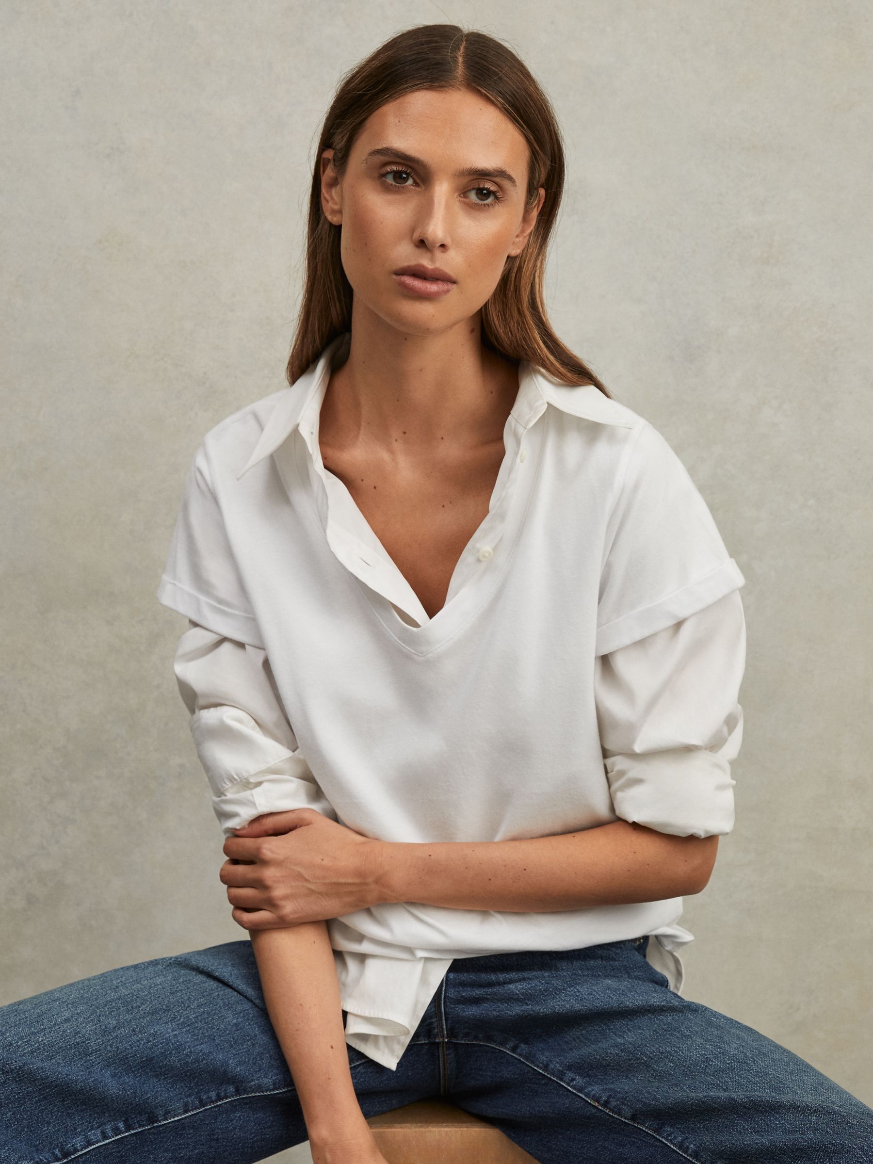 Cotton-Jersey V-Neck T-Shirt in White