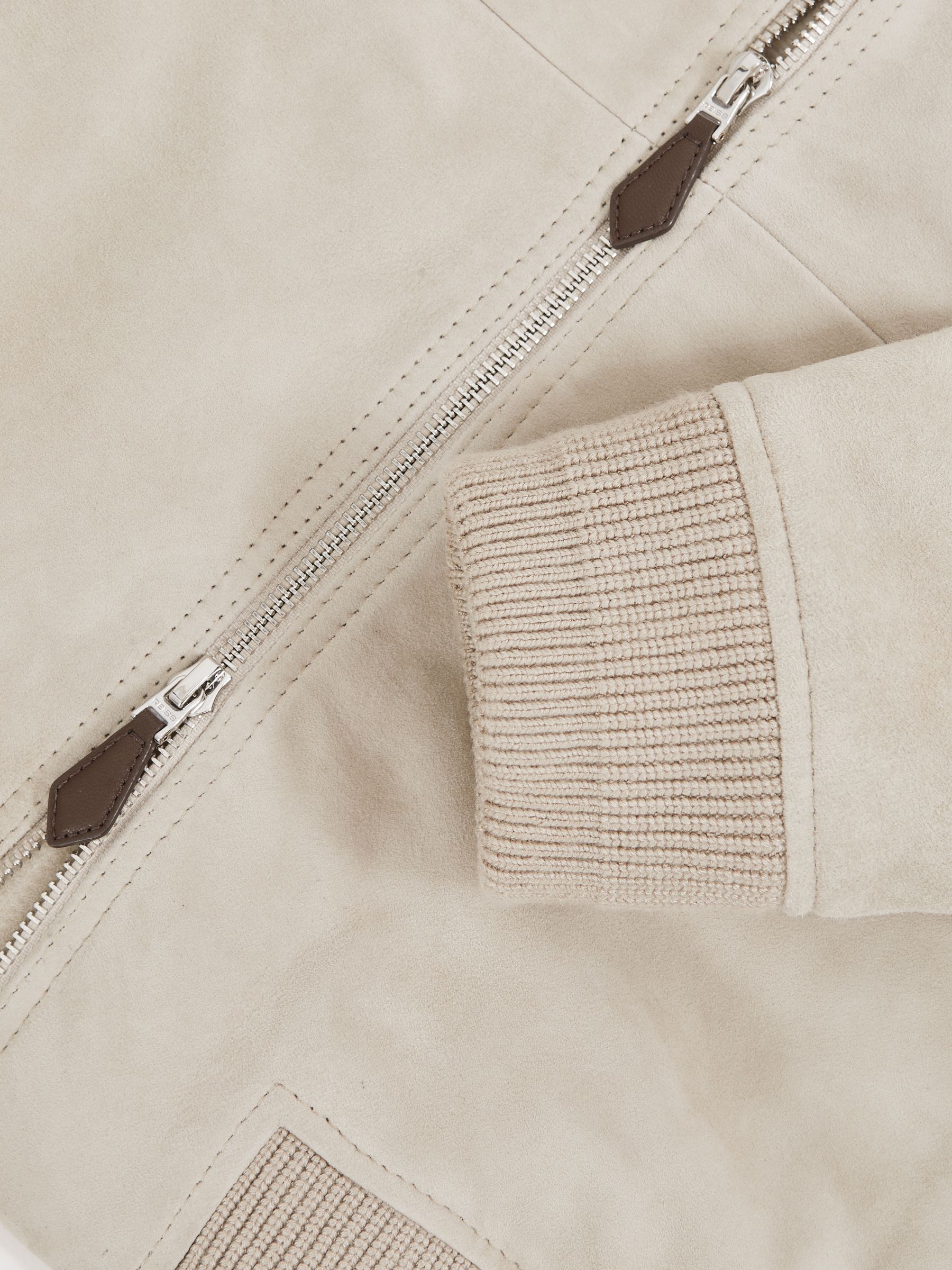 Suede Zip-Through Bomber Jacket in Grey