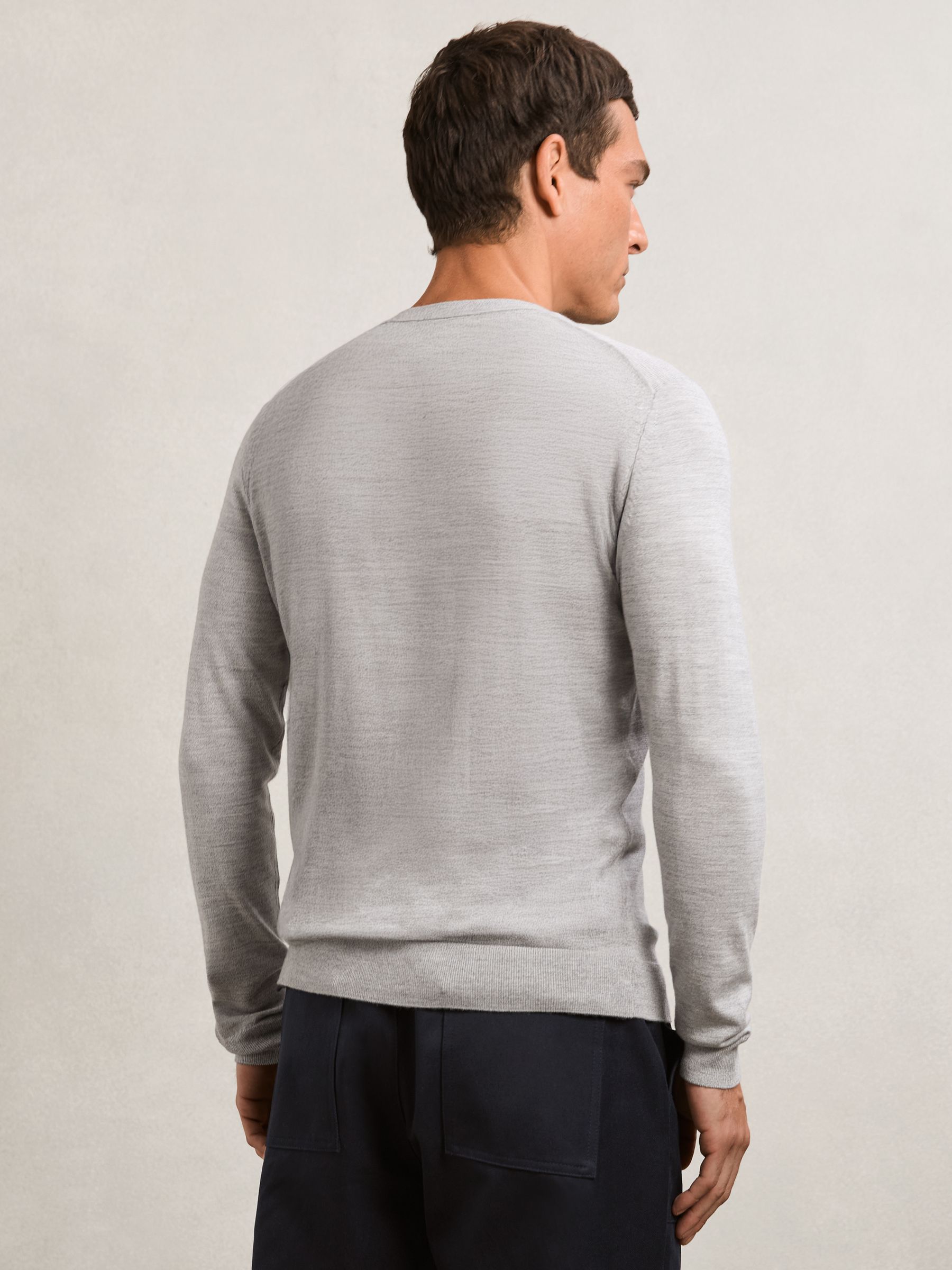 Merino Wool Crew Neck Jumper in Soft Grey Mouline