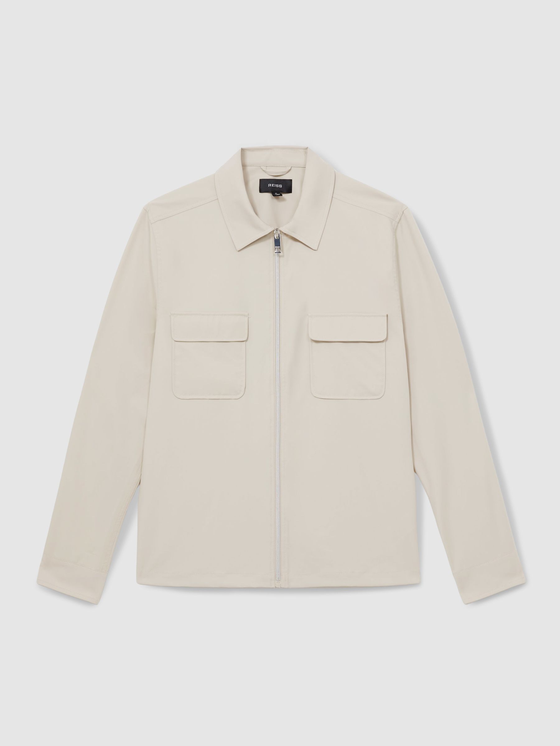 Technical Zip-Through Overshirt in Stone