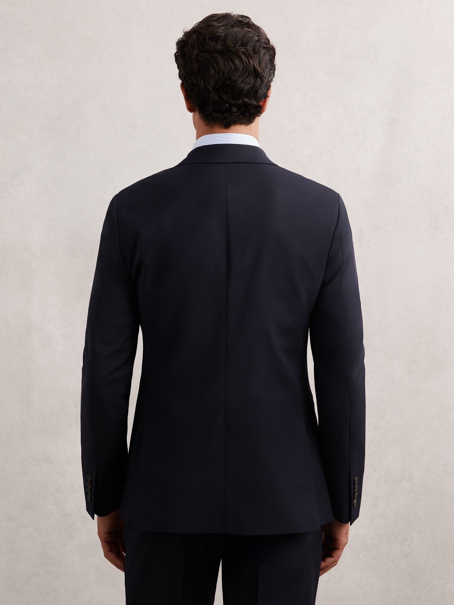 Wool-Blend Single-Breasted Suit Blazer Slim-Fit in Navy
