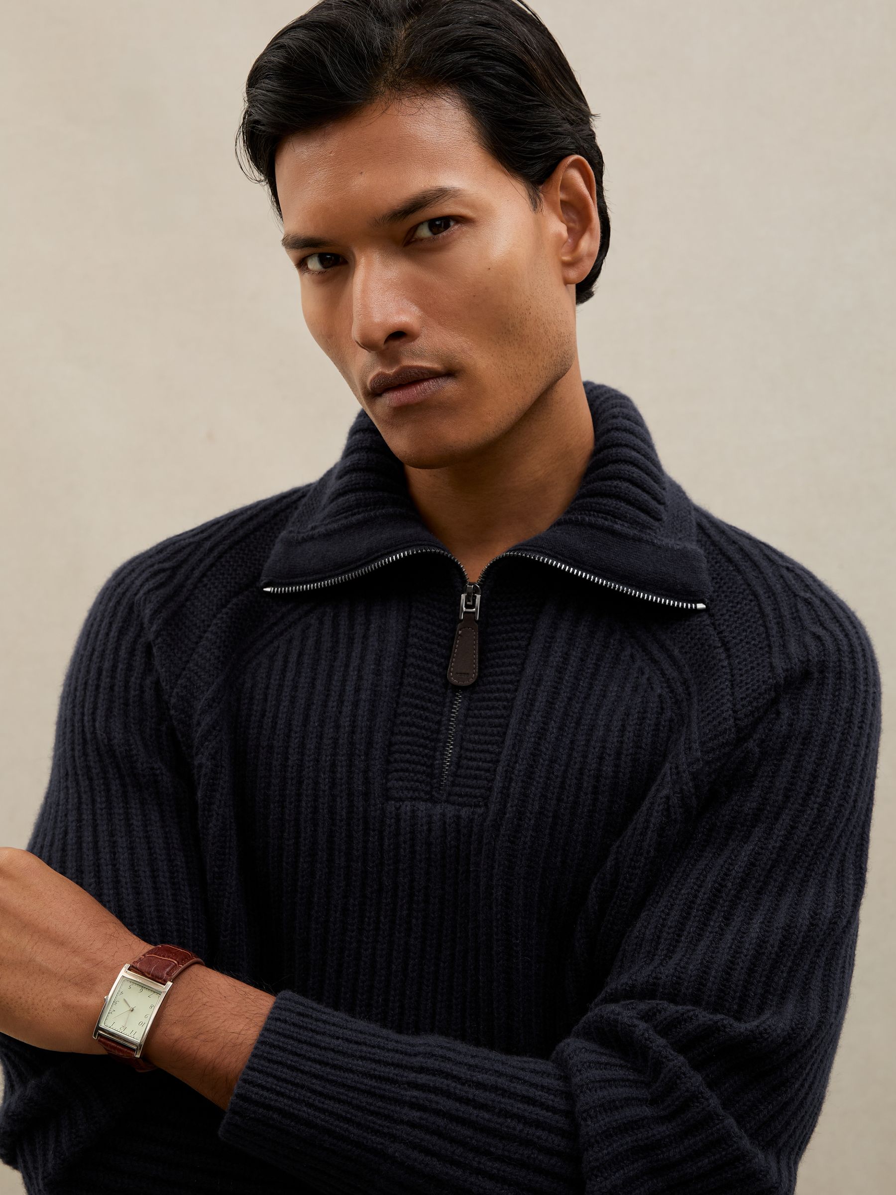 Atelier 100% Cashmere Half-Zip Jumper in Navy