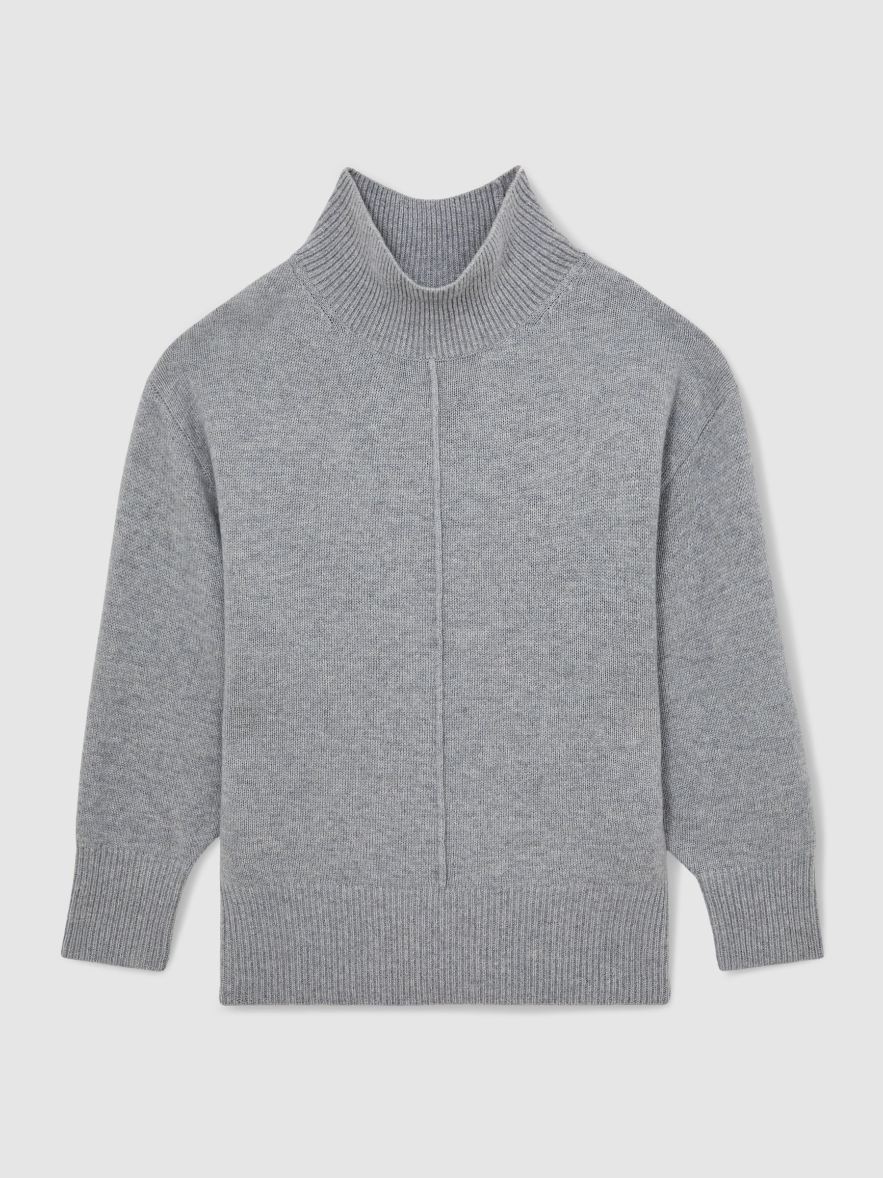 Wool Zip-Detail Funnel-Neck Jumper in Grey