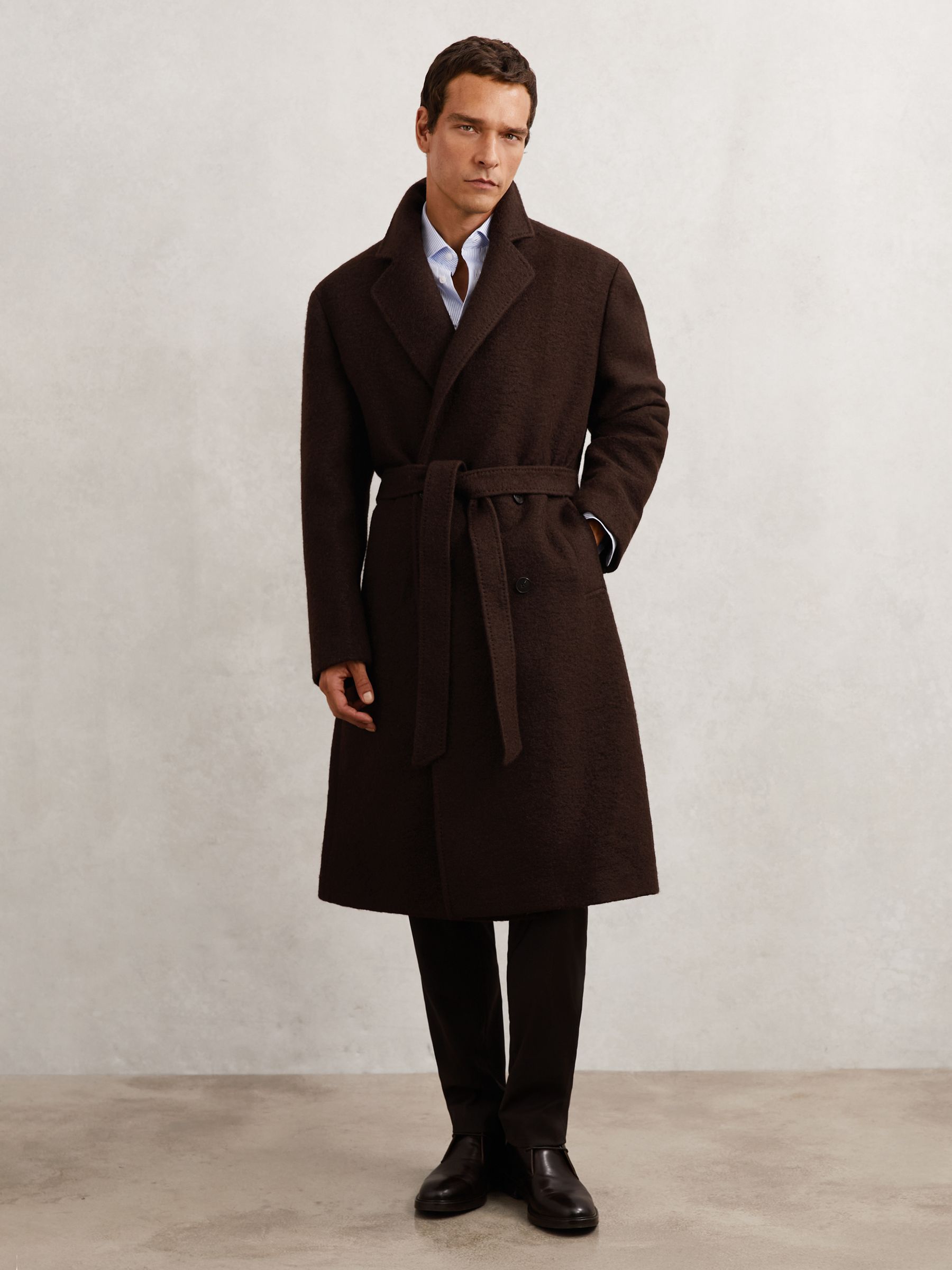 Bouclé Double-Breasted Overcoat Wool-Blend in Chocolate Brown