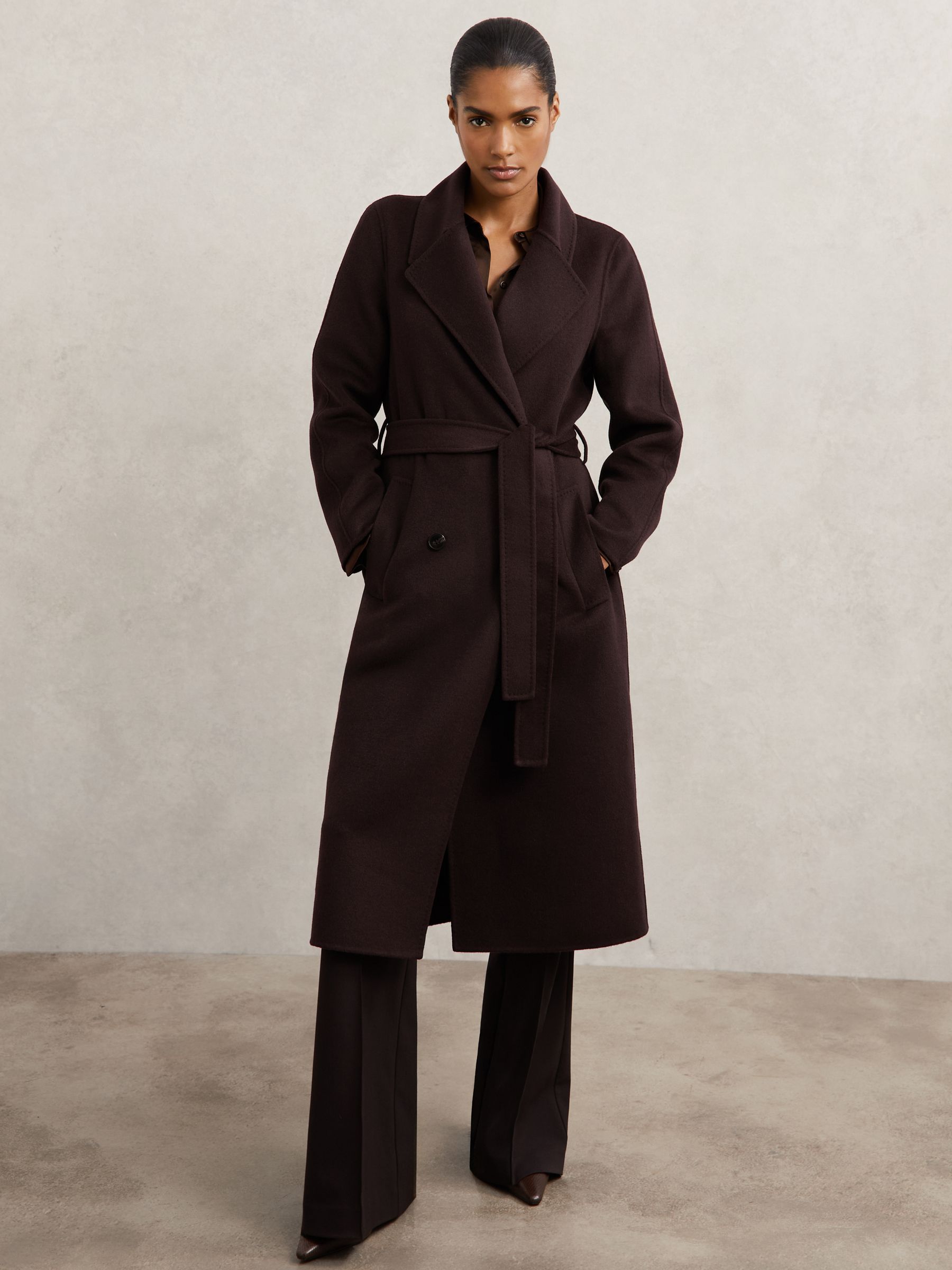 Petite Double-Breasted Blindseam Coat Wool-Blend in Aubergine