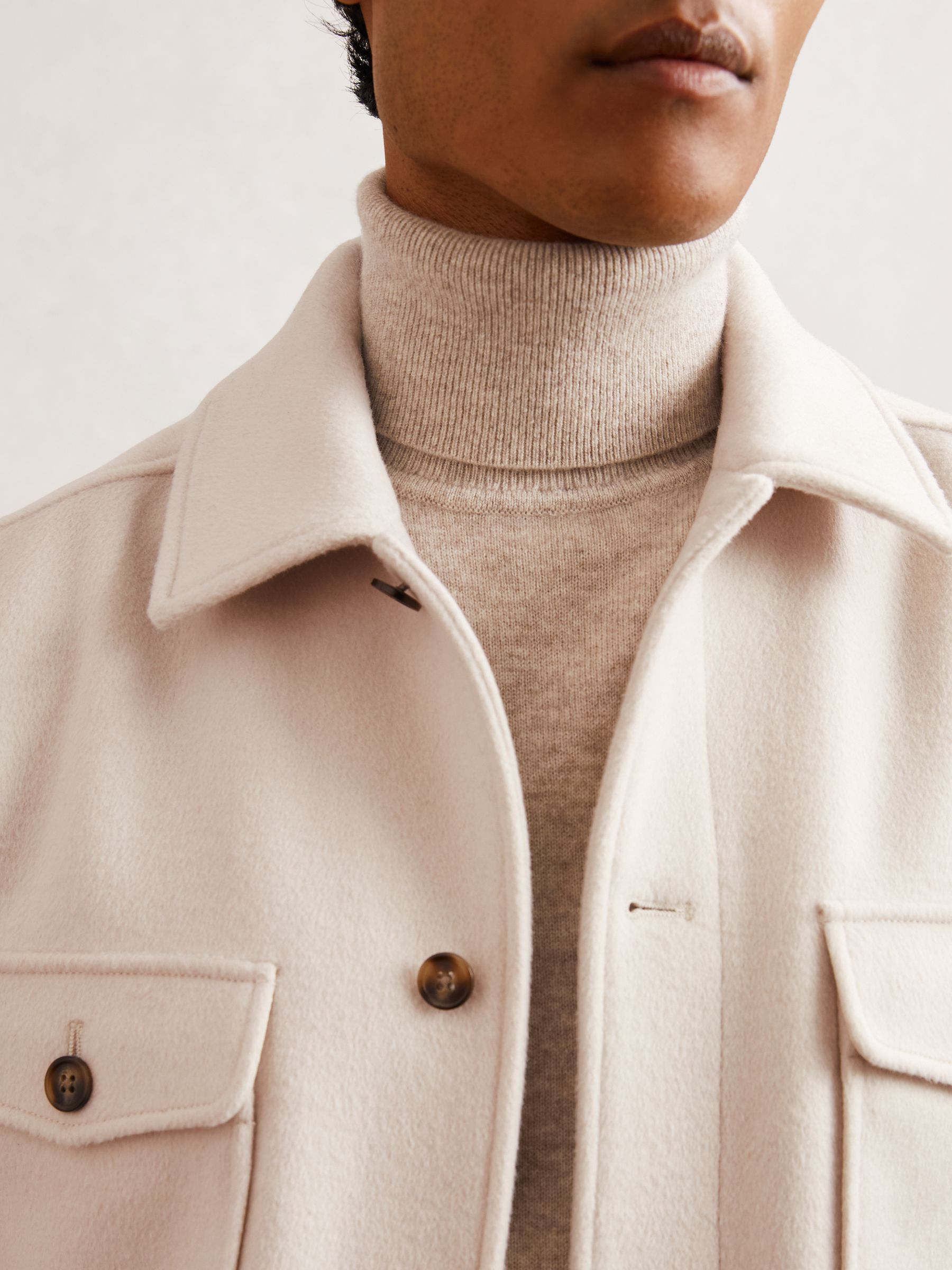Wool-Blend Twin-Pocket Overshirt in Off White