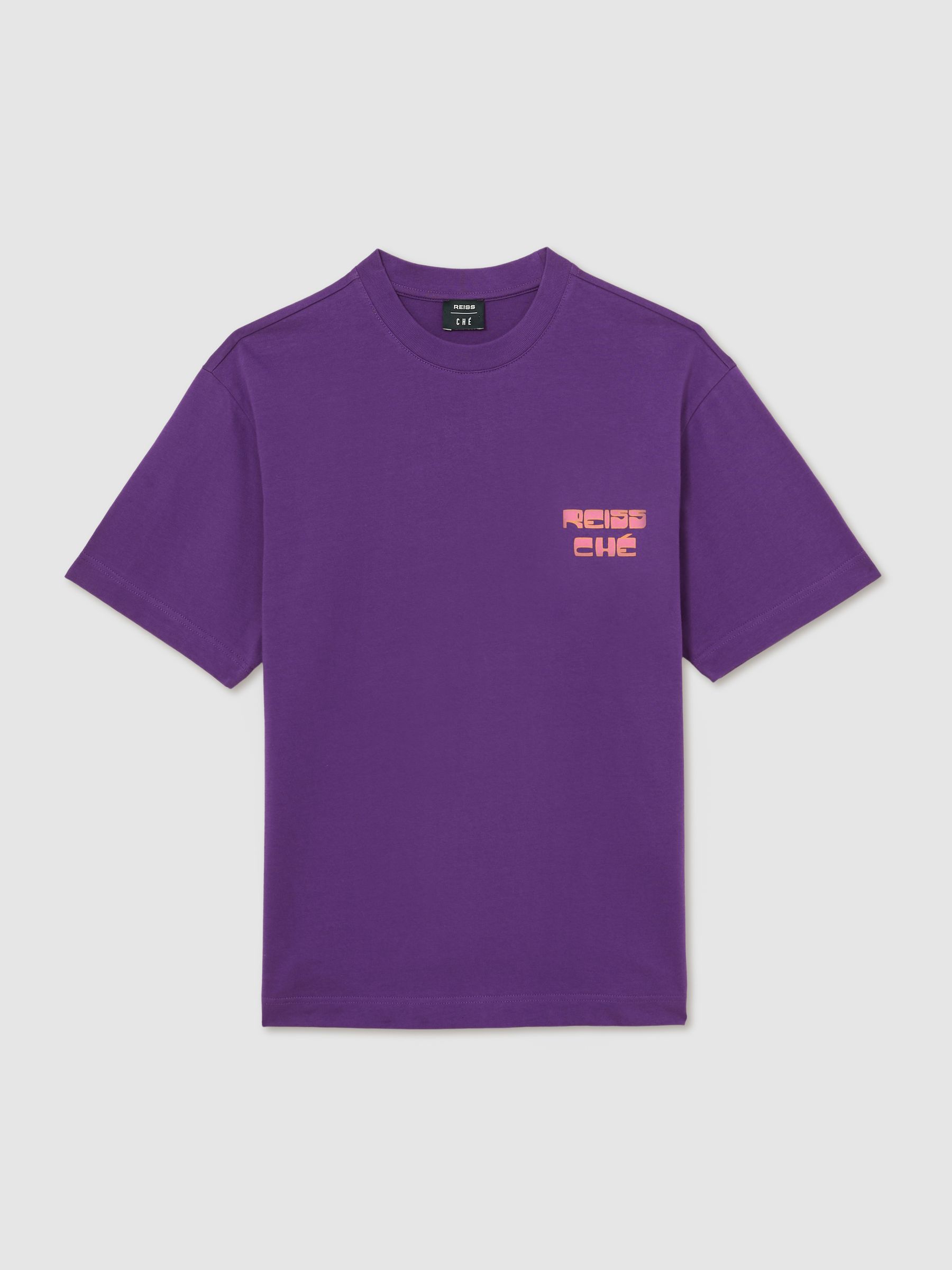 Reiss | Ché Cotton Palm-Print T-Shirt in Purple