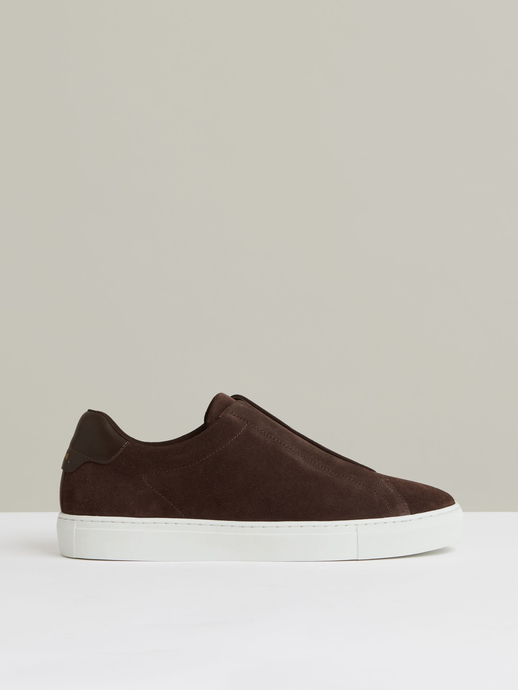 Suede Slip-On Elasticated Trainers in Chocolate Brown