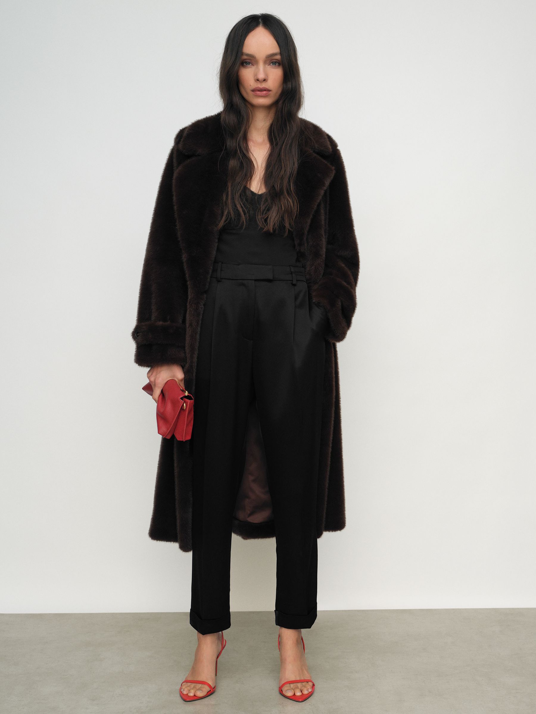 Satin Tapered Trousers in Black