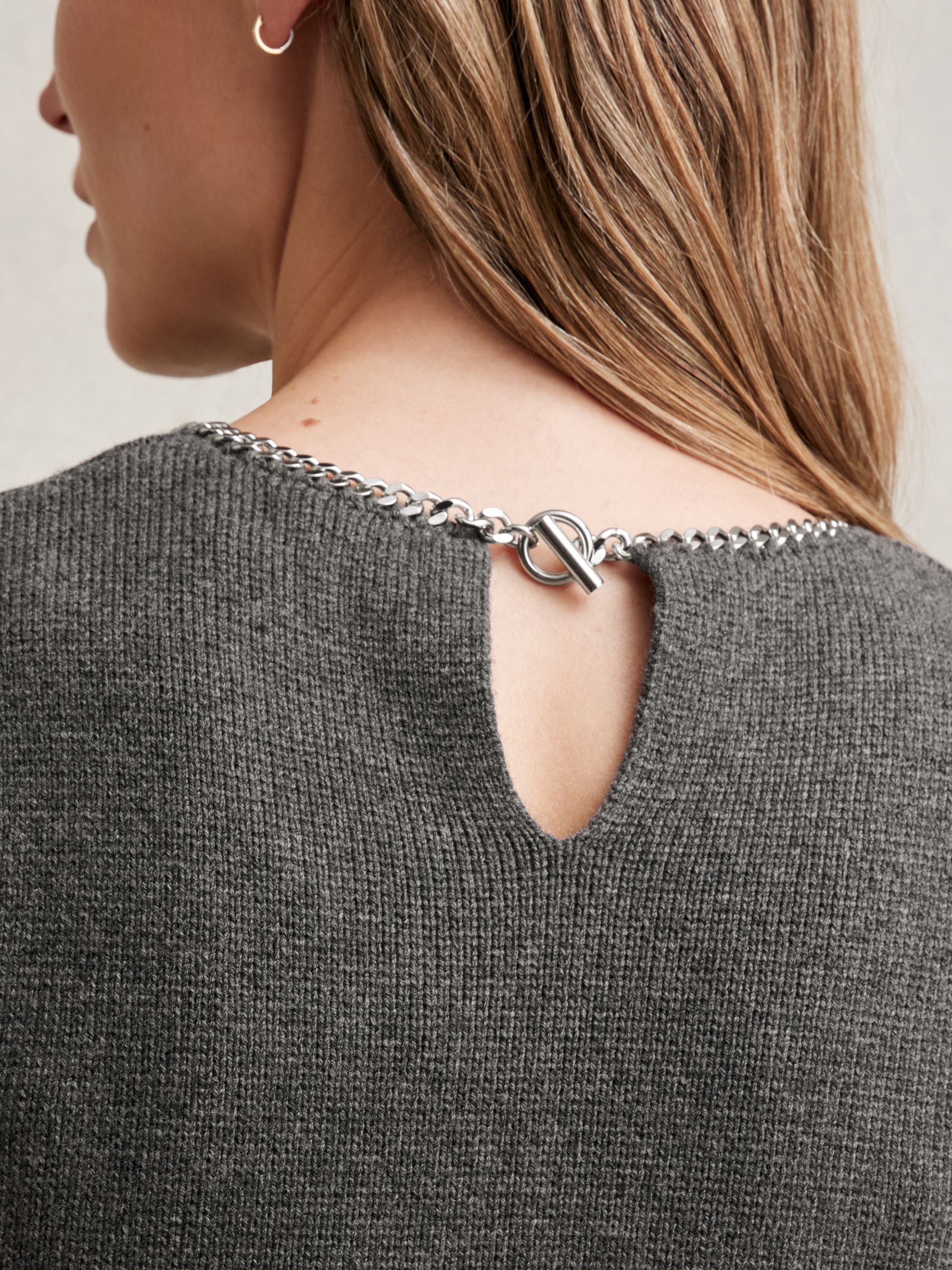 Wool-Blend Necklace-Trim Knitted Vest in Charcoal Grey