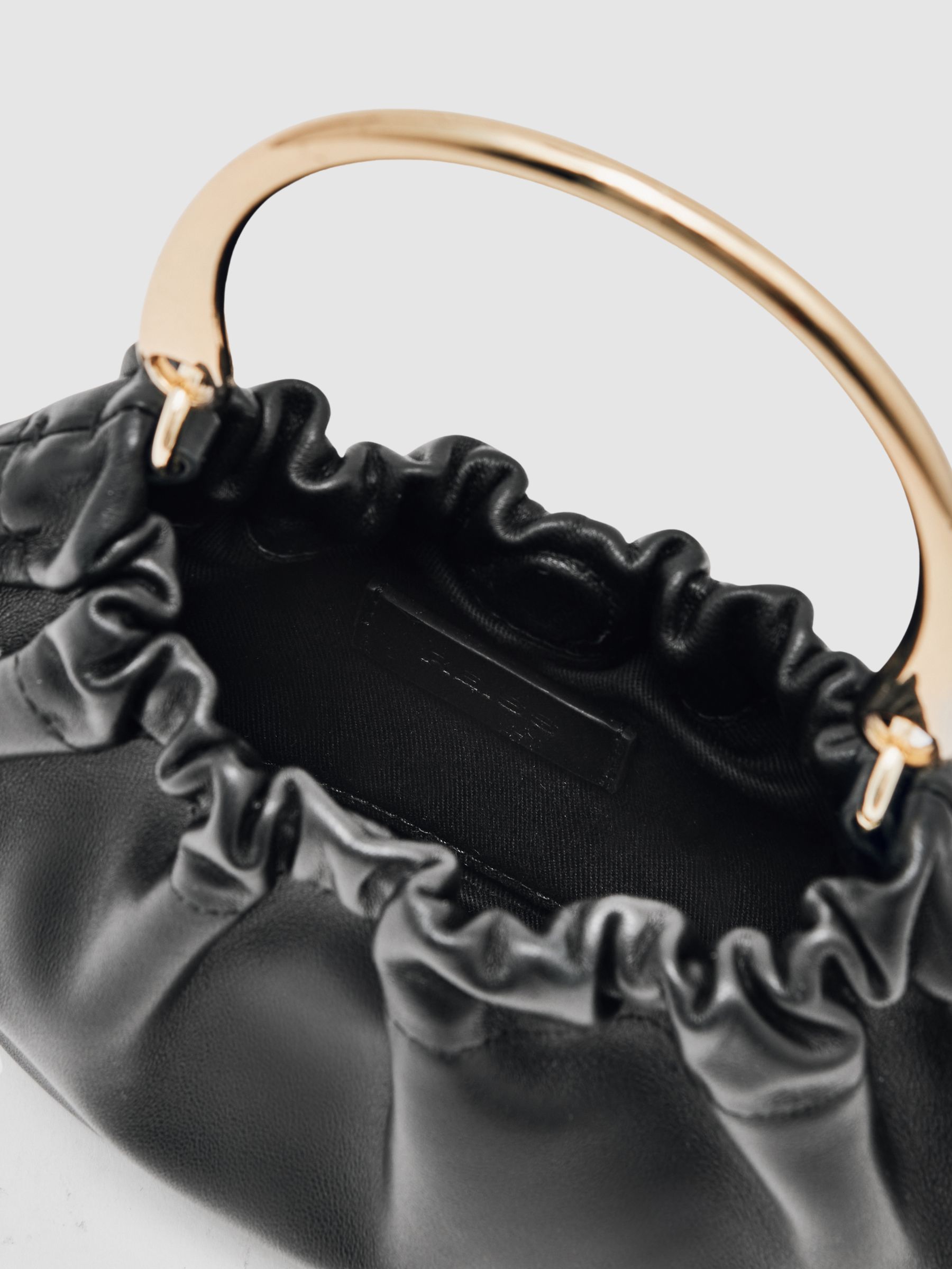 Metal-Handle Leather Clutch Bag in Black