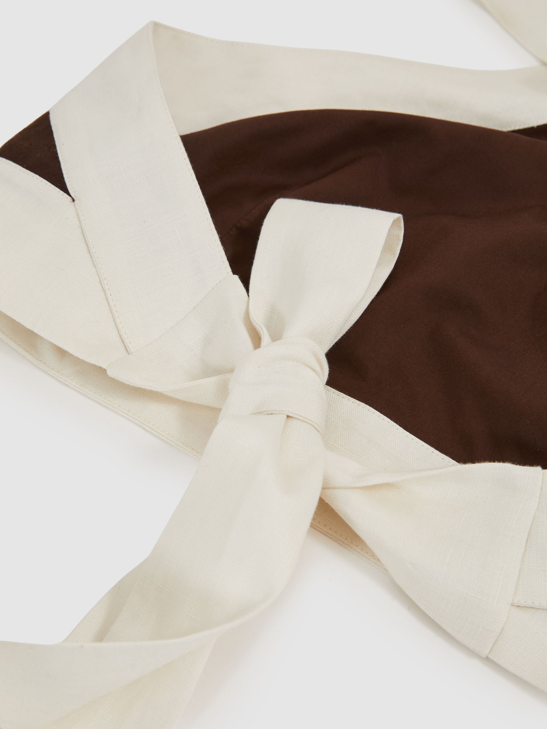 Linen Halterneck Cropped Top in Chocolate/Cream