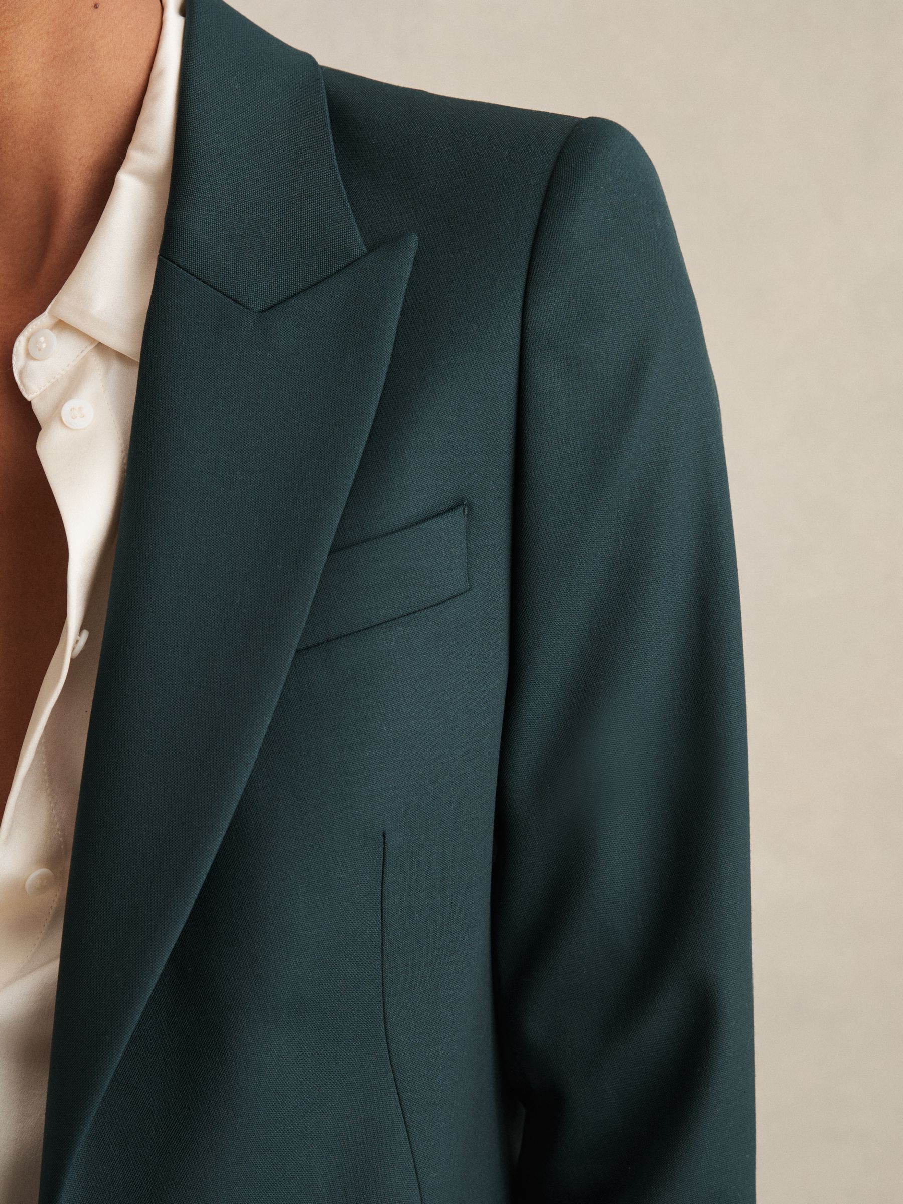 Wool-Blend Single-Breasted Suit Blazer in Green