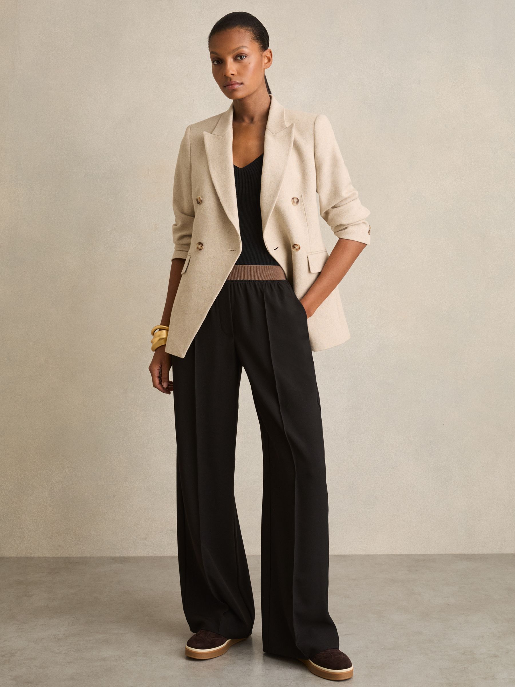 Wide-Leg Elasticated-Waist Trousers in Black