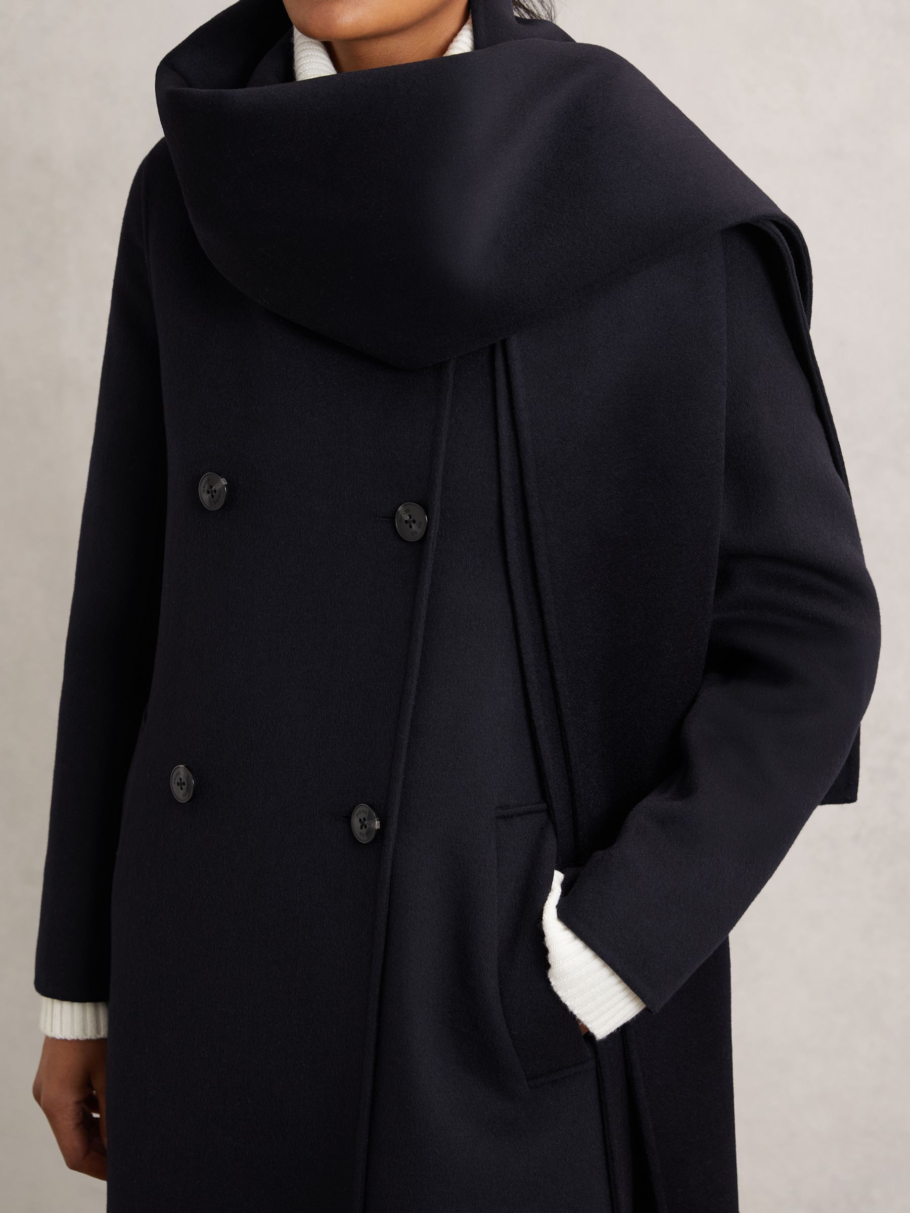 Petite Wool-Blend Scarf Blindseam Coat in Navy