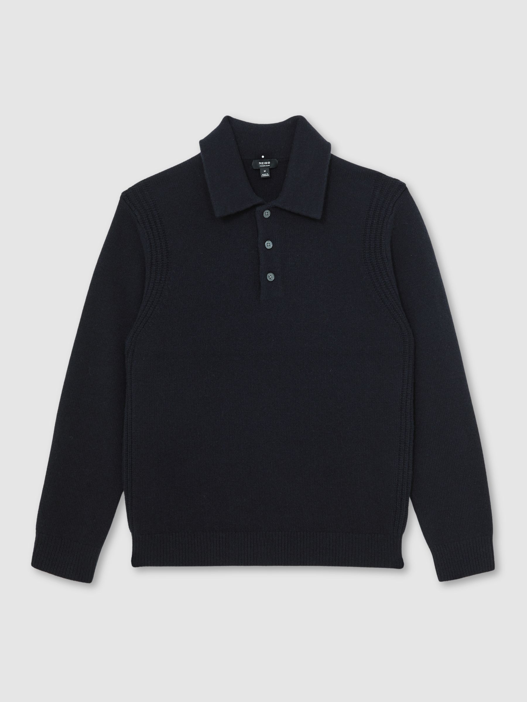 Wool-Blend Polo Jumper with Cashmere in Navy