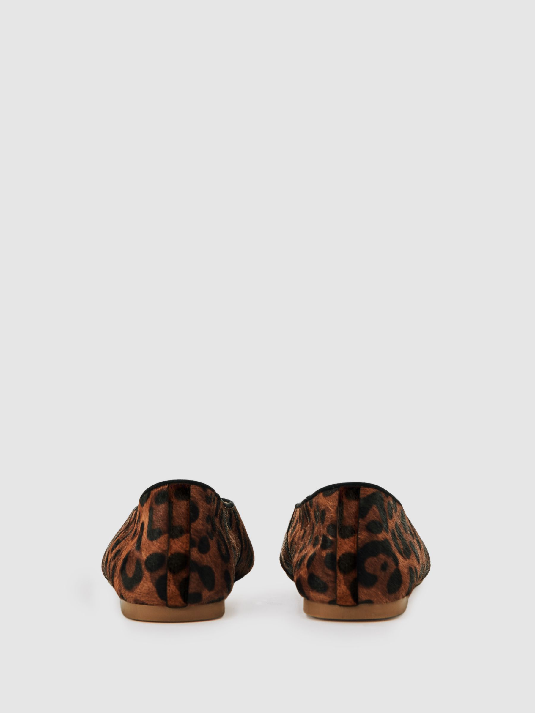 Leather Rounded-Point Toe Ballet Flats in Animal