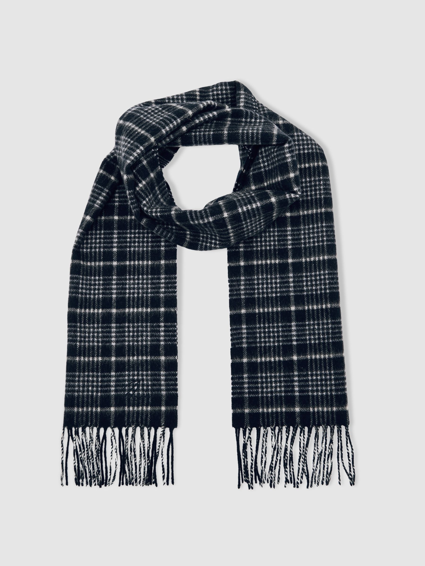 Wool-Cashmere Check Scarf in Navy
