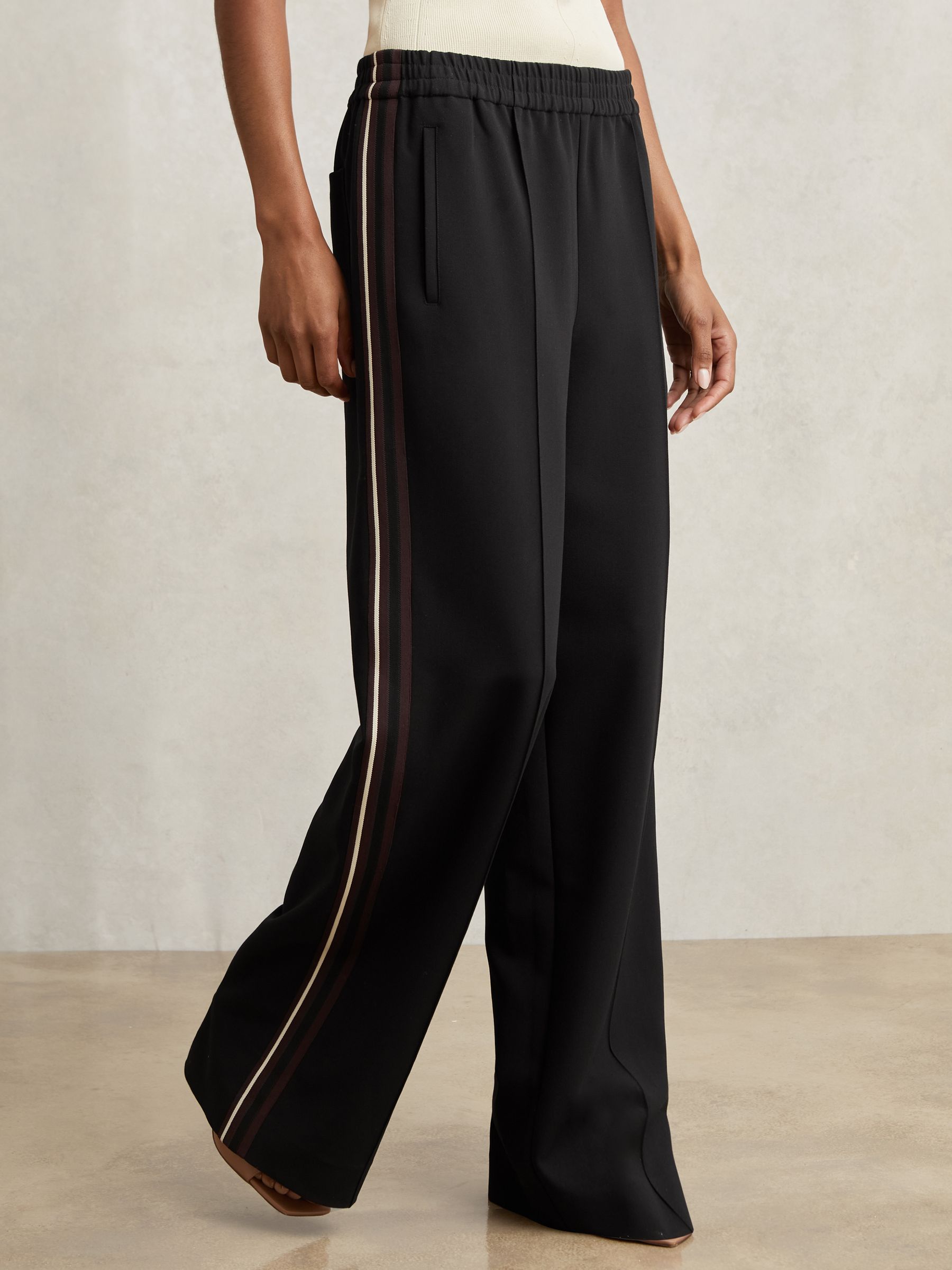 Side-Stripe Wide-Leg Trousers in Black