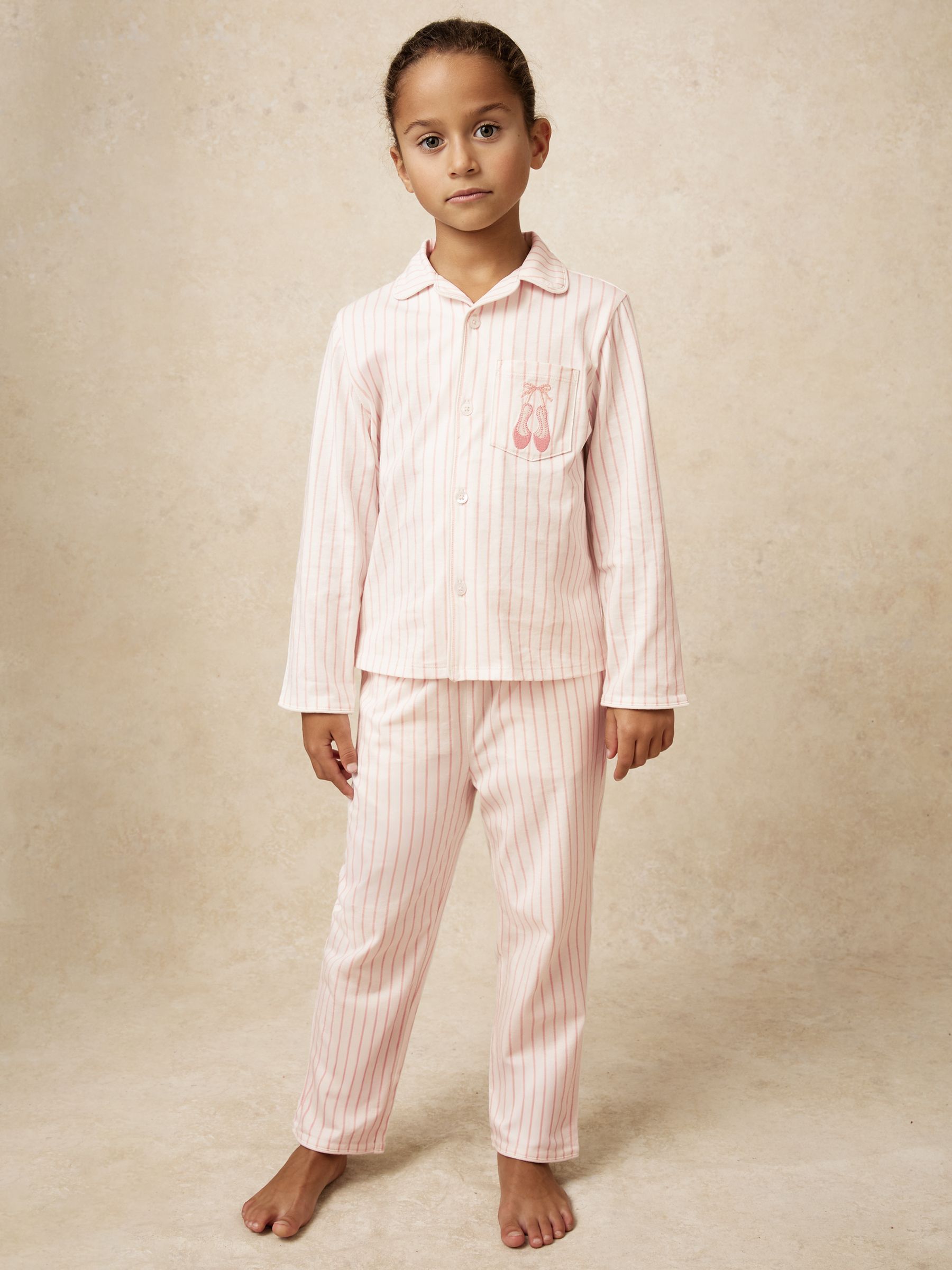 3-9 yrs Cotton Embroidery Stripe Pyjama Set in Pink