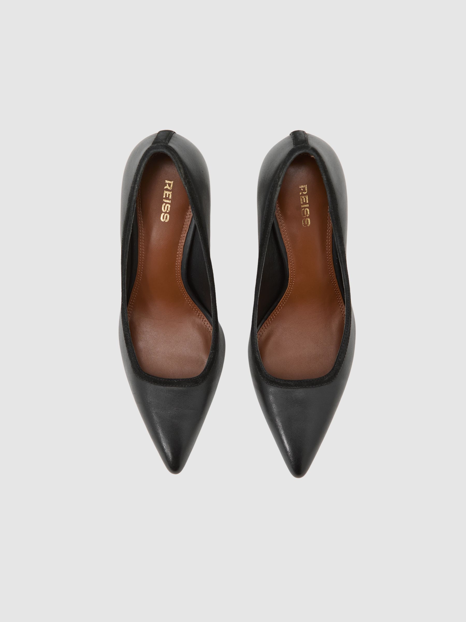 Leather Tapered-Heel Court Shoes in Black