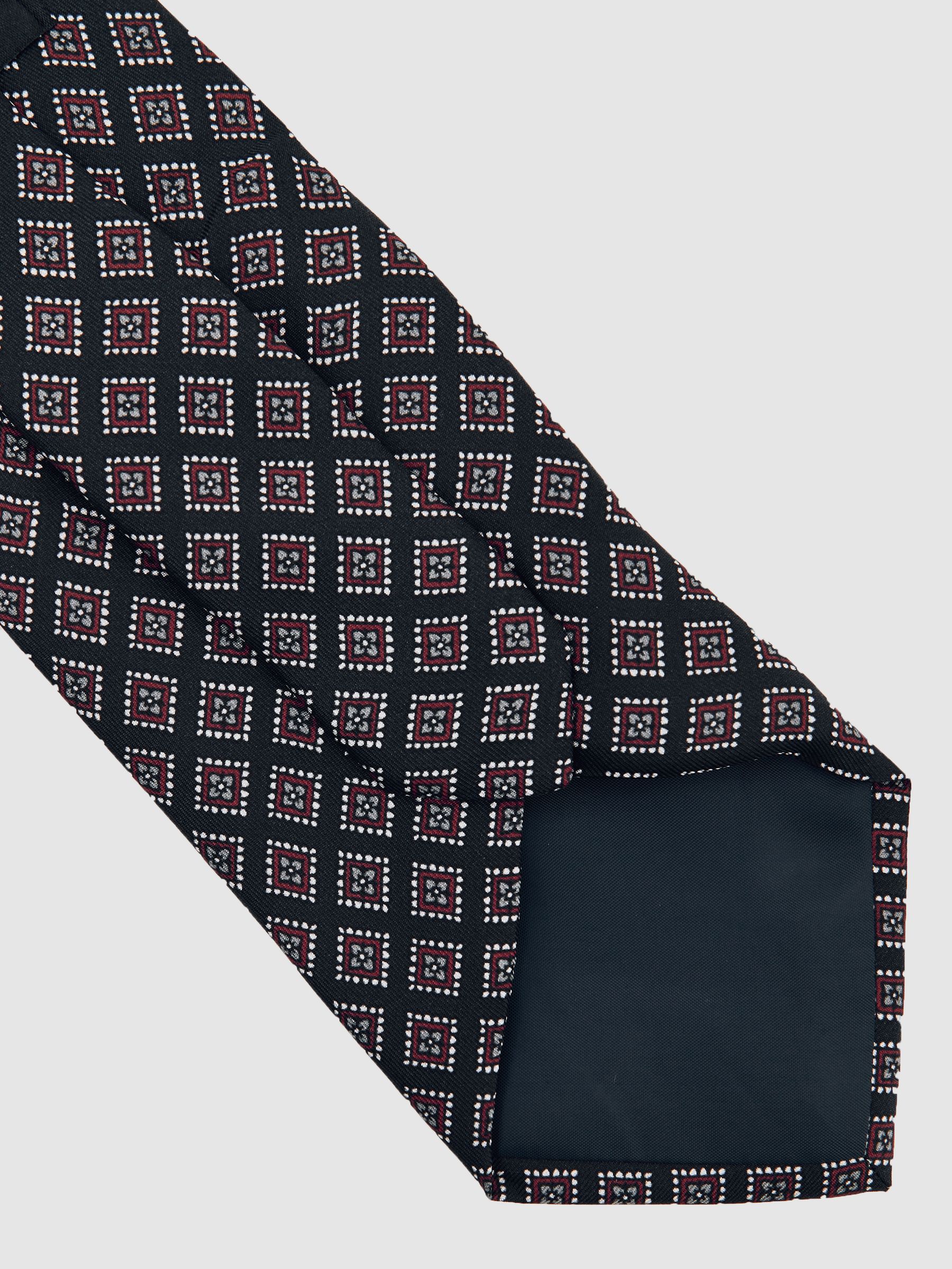 Silk Floral Medallion-Print Tie in Charcoal/Bordeaux