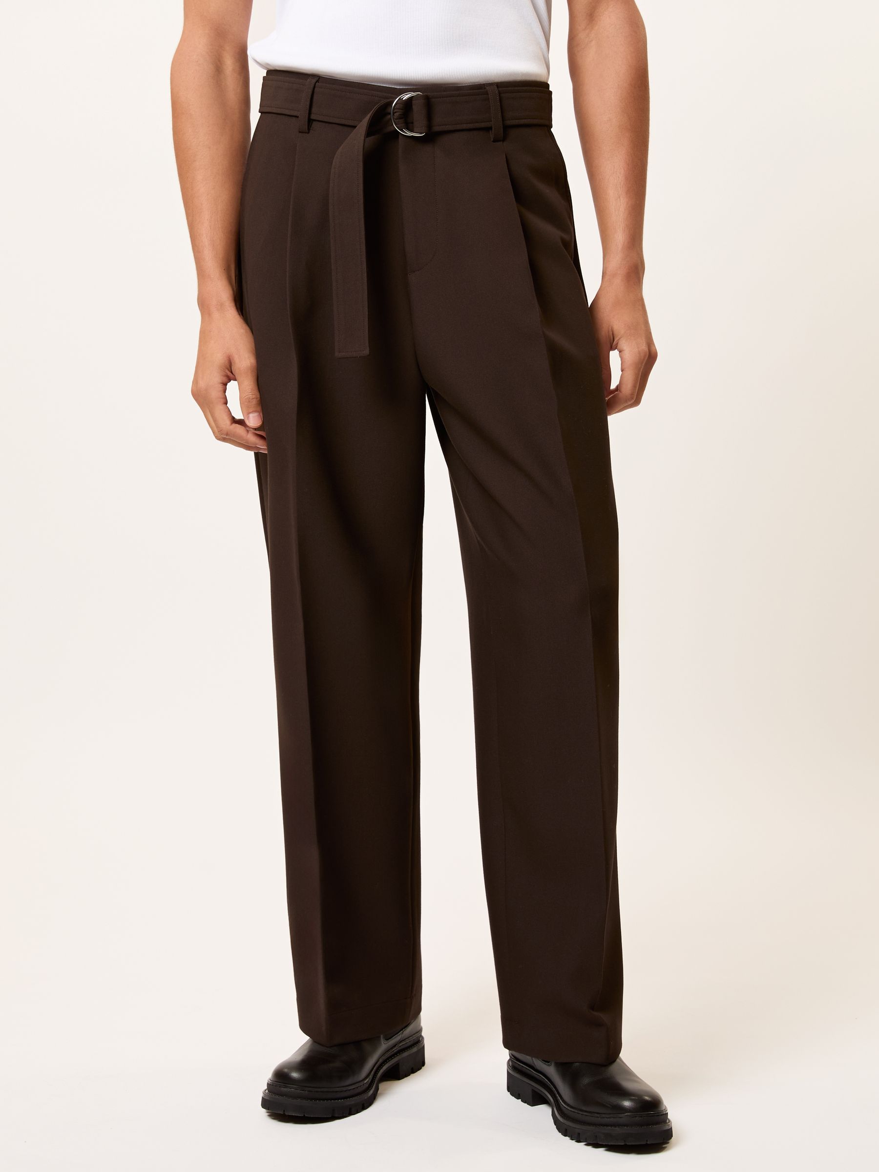 Monogram Relaxed-Fit Belted Trousers in Brown