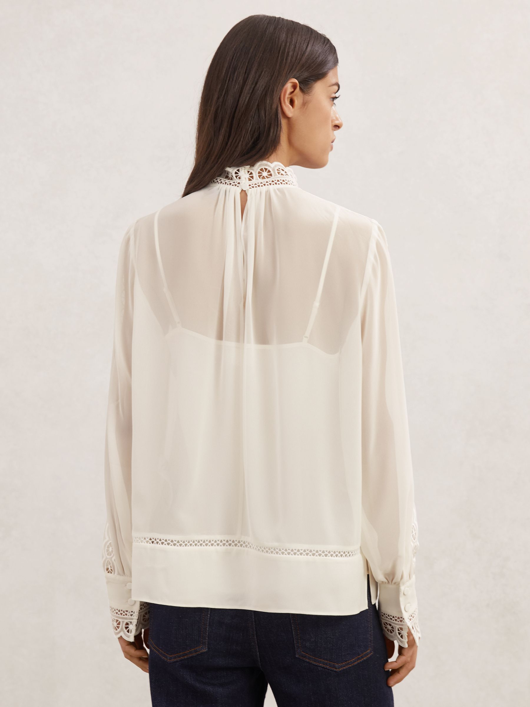 Lace-Trim Sheer Blouse in Cream