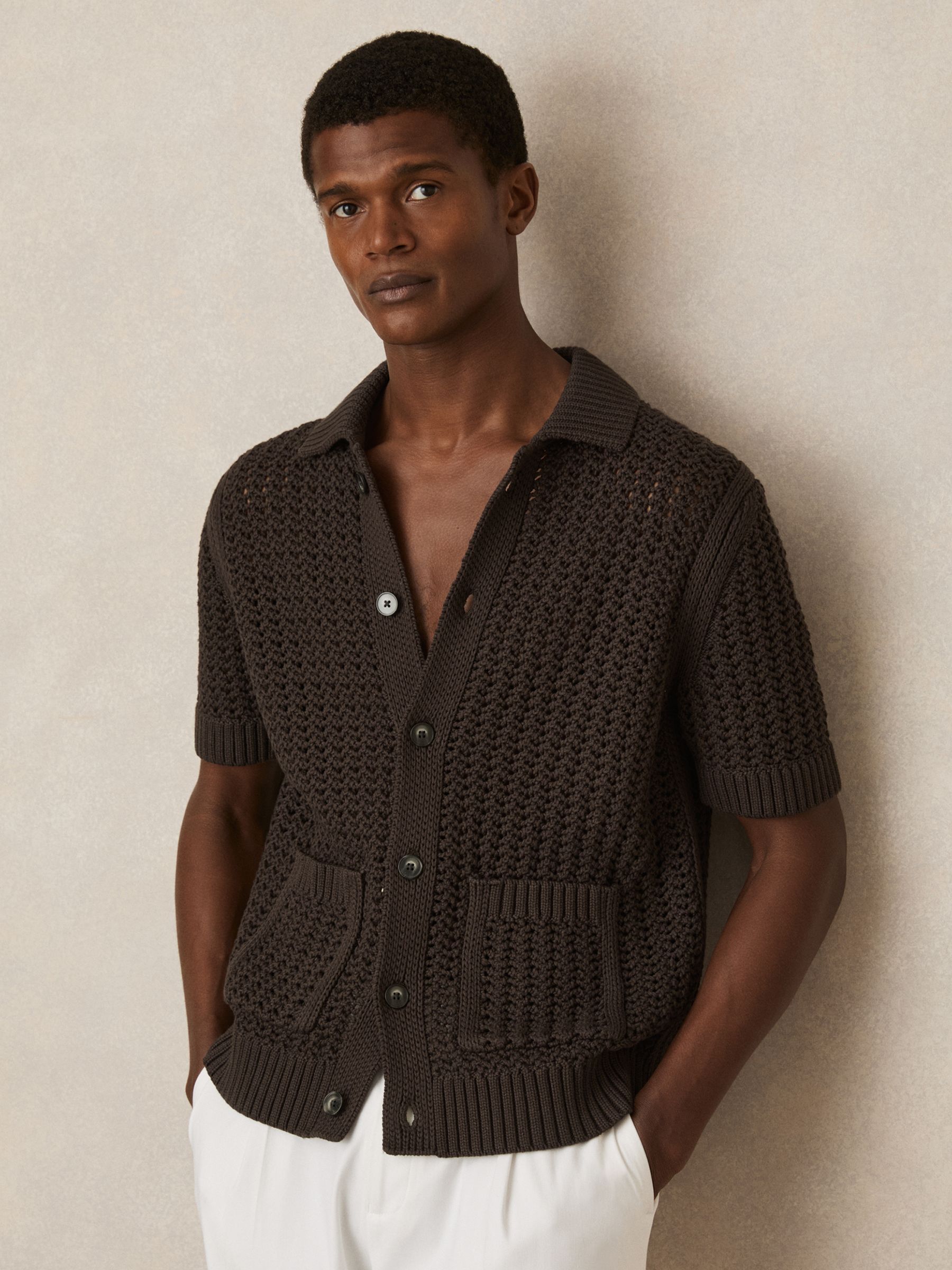 Crochet Button-Through Shirt in Chocolate Brown