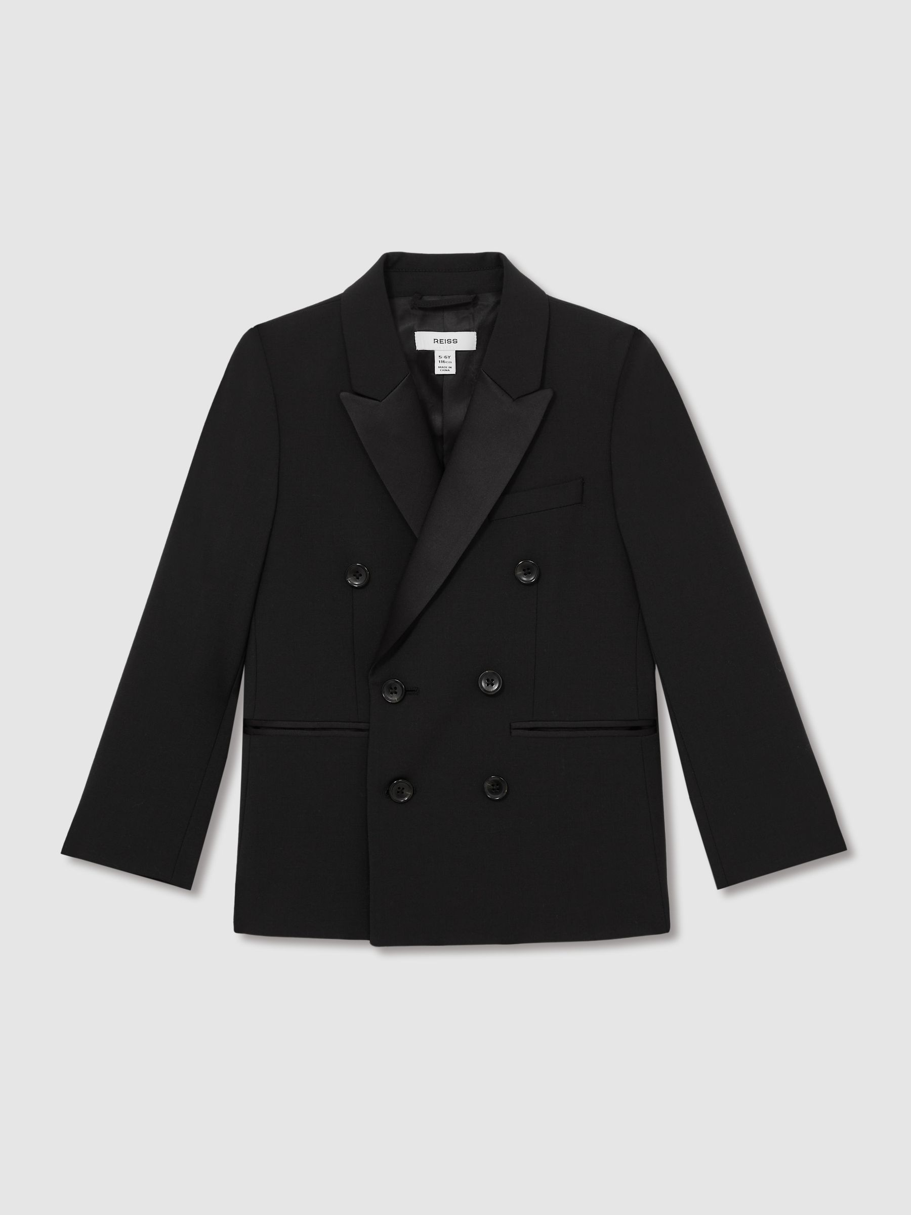 Double-Breasted Tuxedo Blazer Wool-Blend in Black