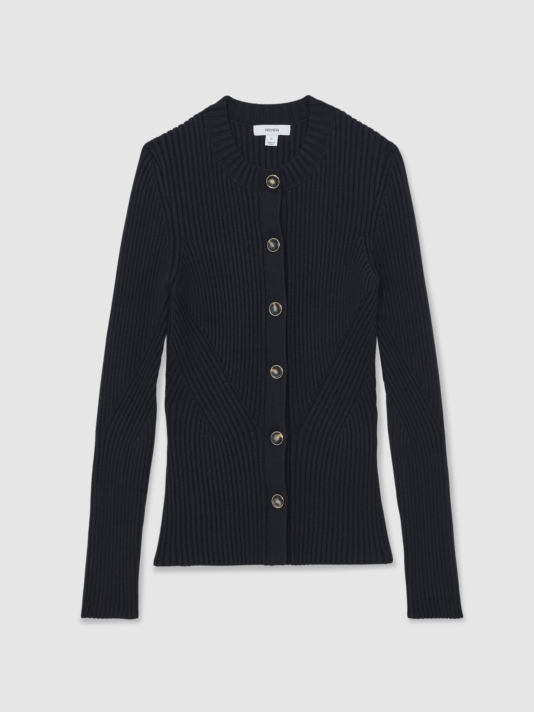 Button Front Knit Cardigan in Navy