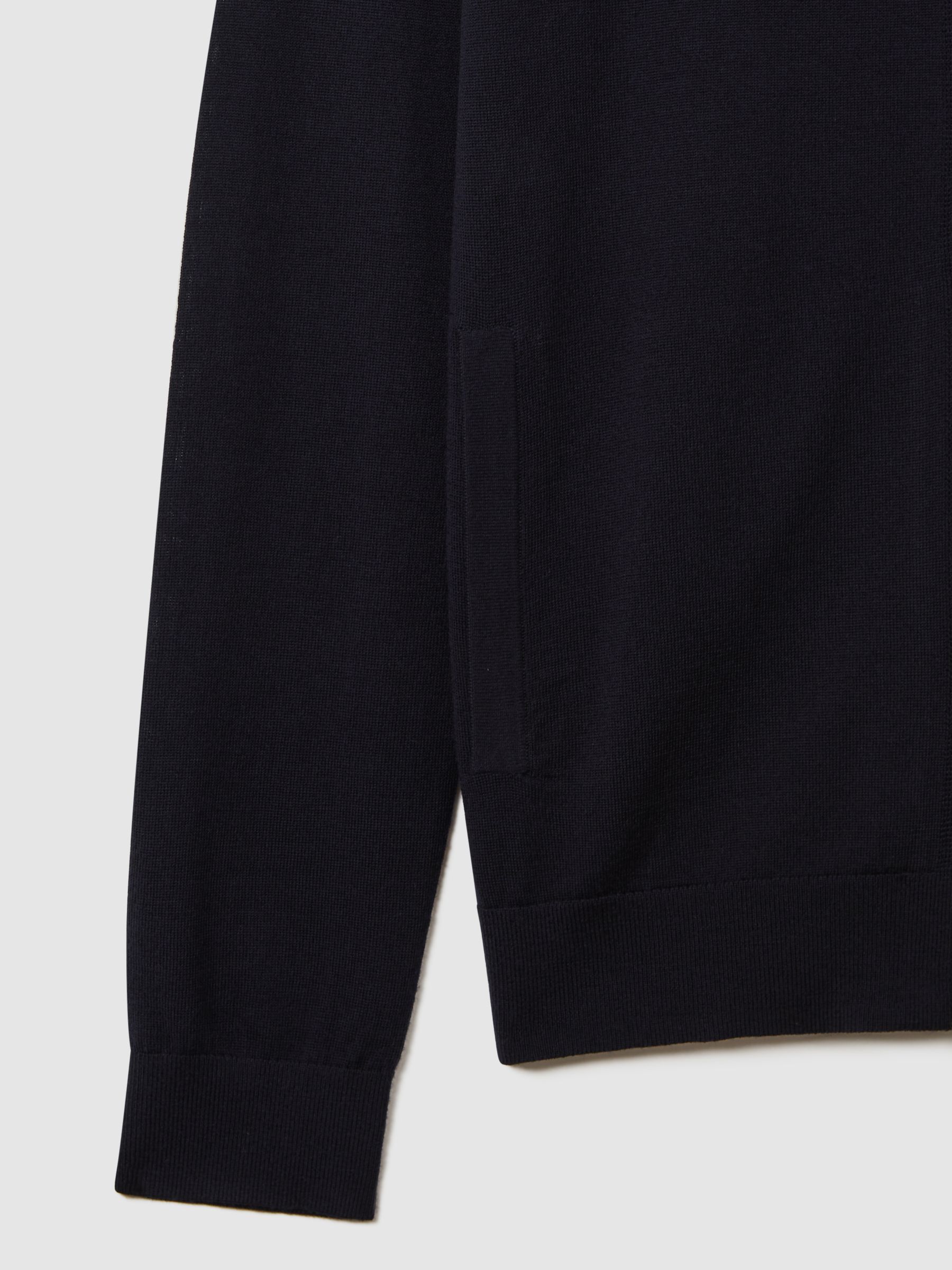 Merino Wool Zip-Through Cardigan in Navy