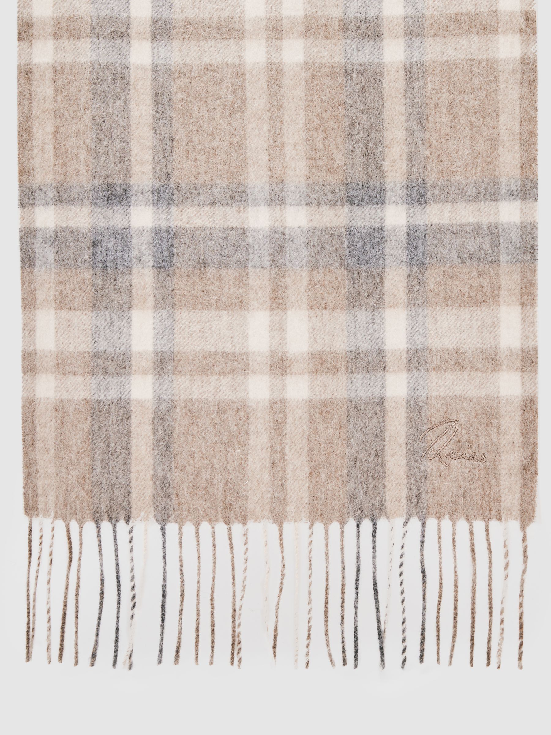 Wool-Cashmere Check Scarf in Oatmeal Multi