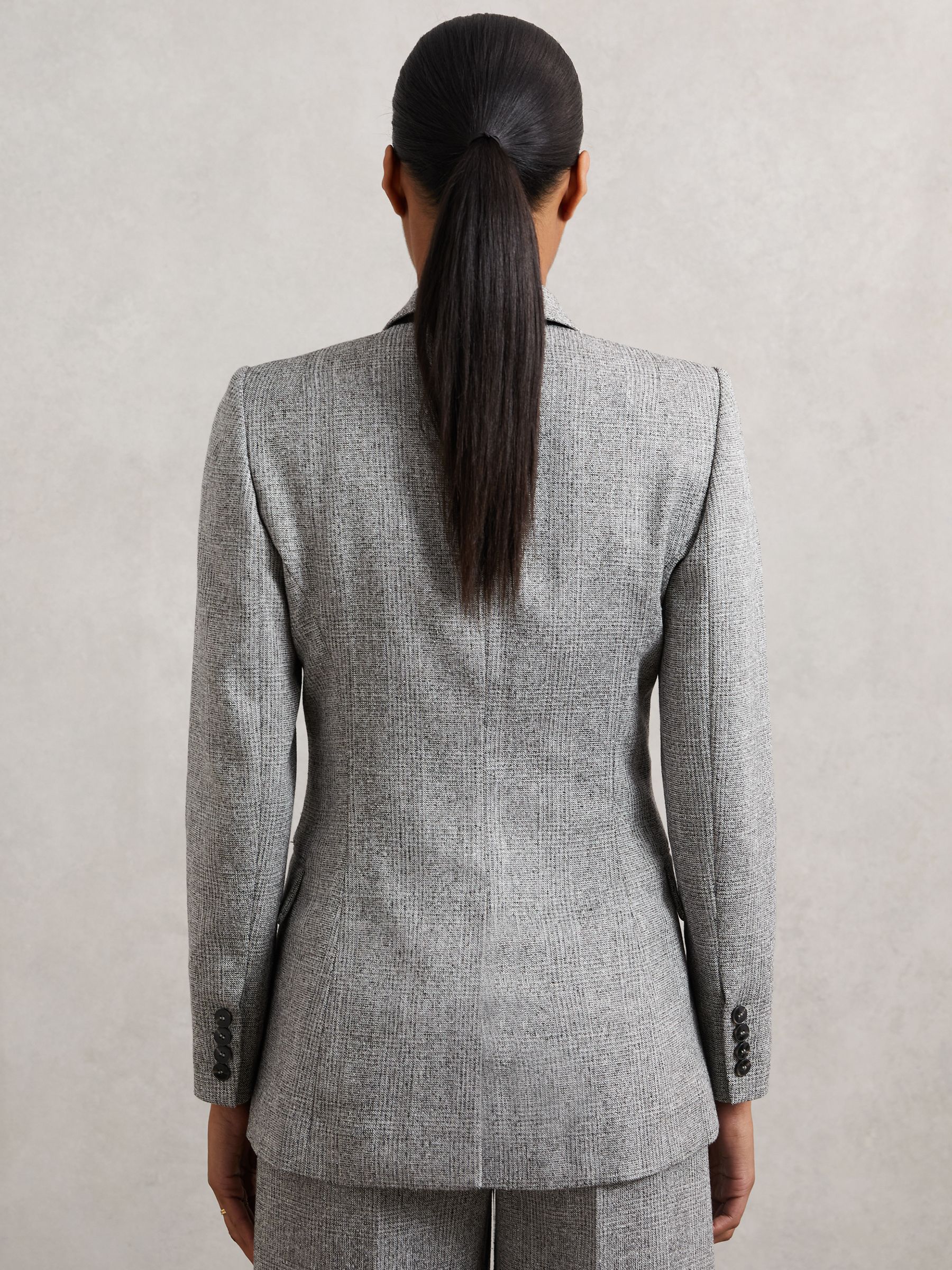 Double-Breasted Textured Suit Blazer in Grey