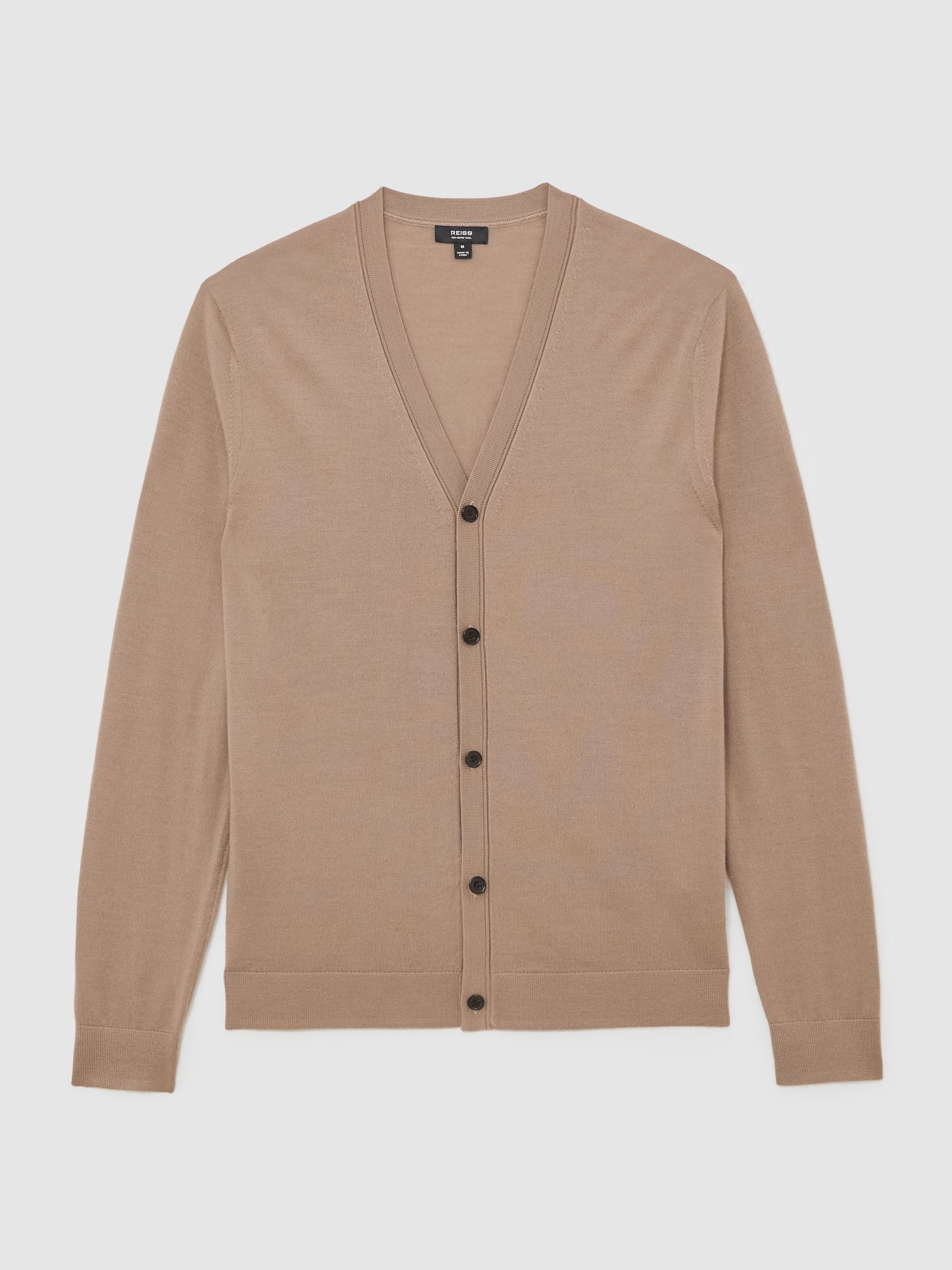 Merino Wool Button-Through Cardigan in Camel Brown