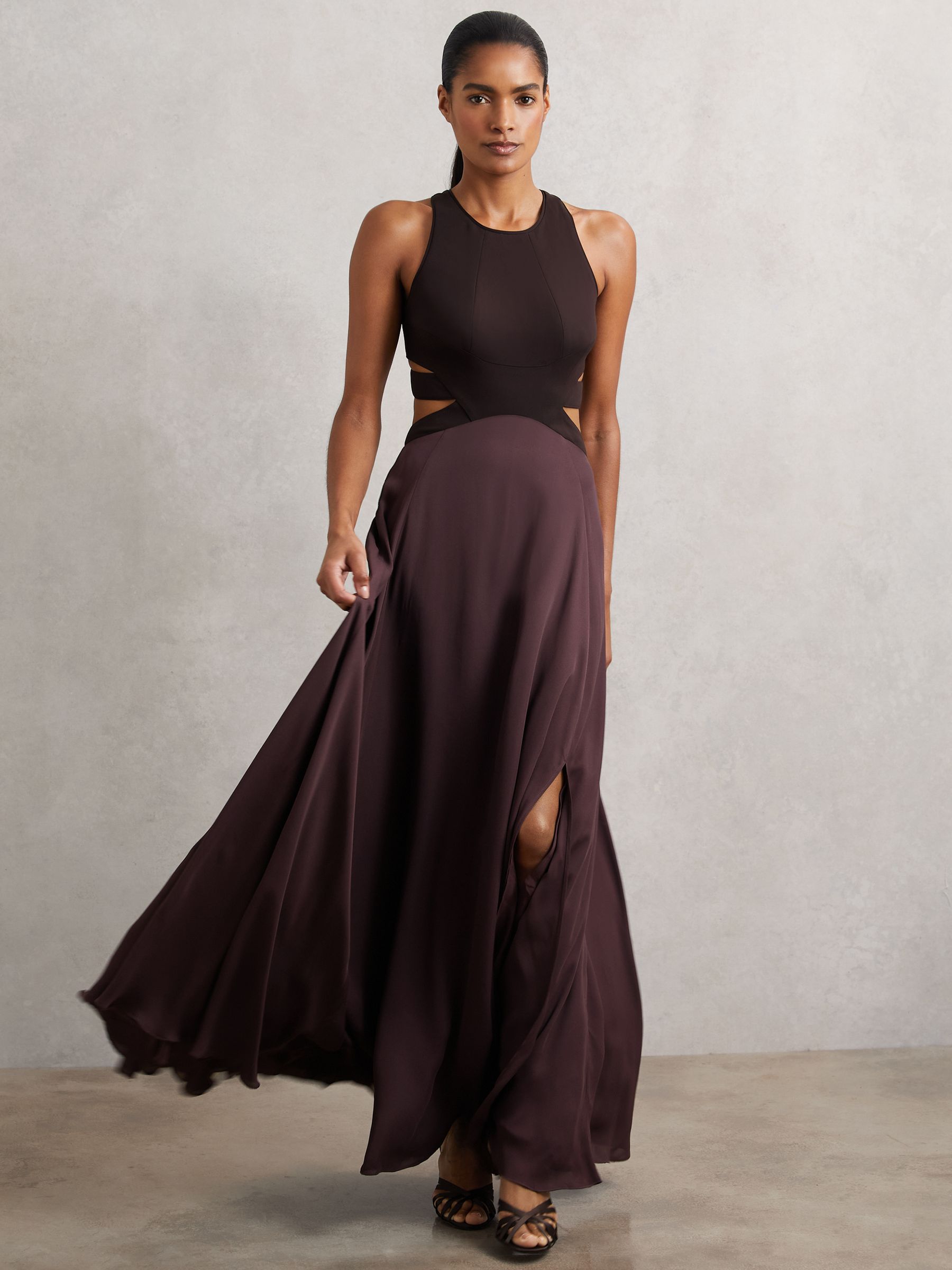 Cut-Out Racerback Maxi Dress in Burgundy