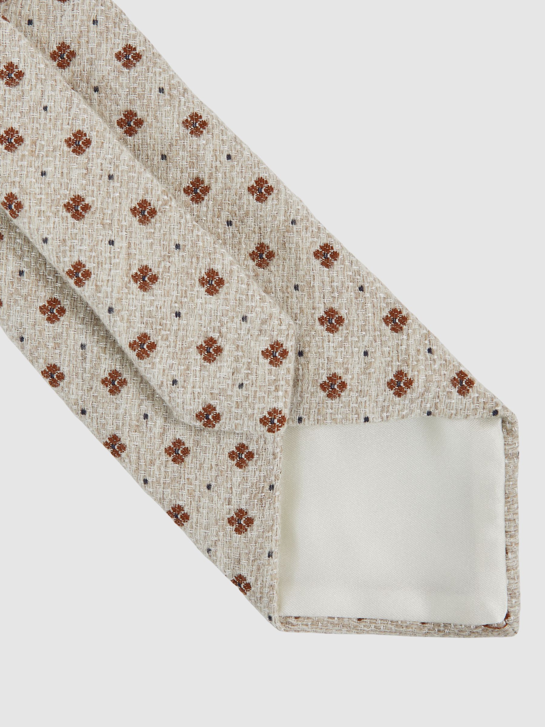 Wool-Silk Floral-Medallion Tie in Oatmeal Melange