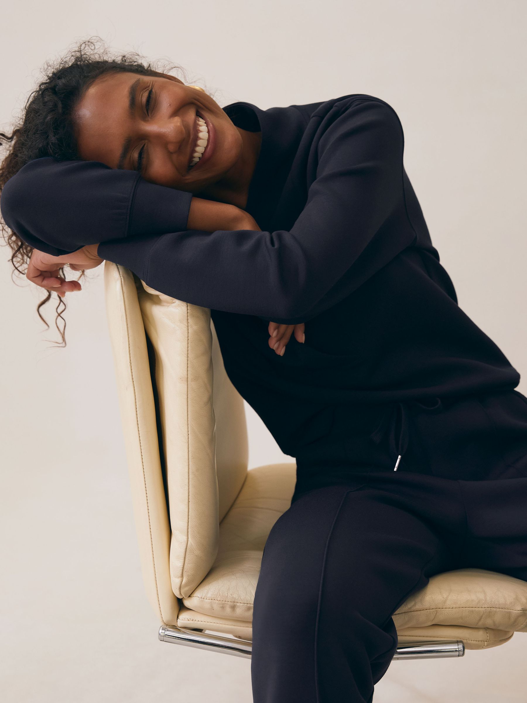 Interlock Shawl-Neck Sweatshirt with Modal in Navy