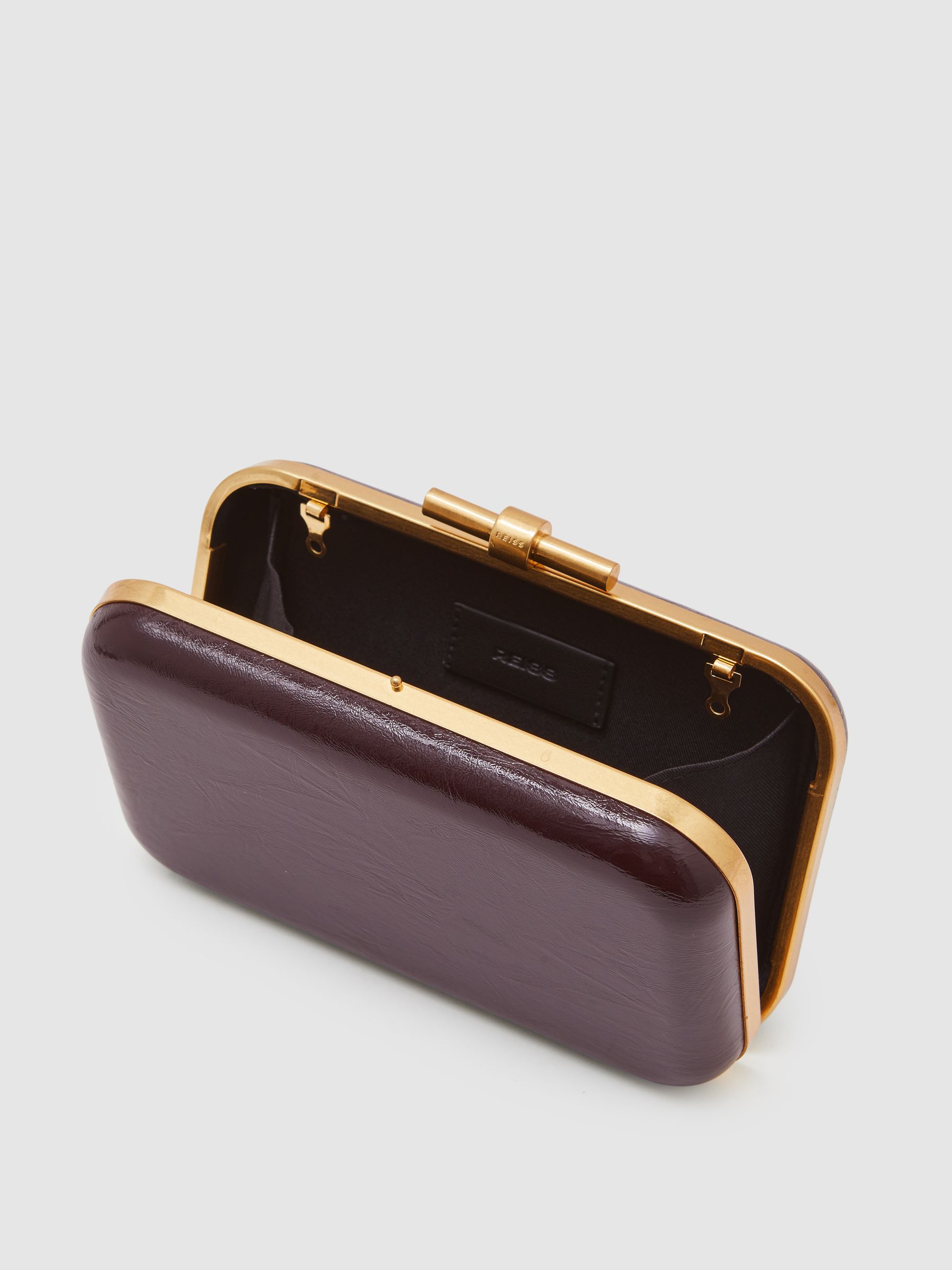 Patent Box Clutch Bag in Burgundy
